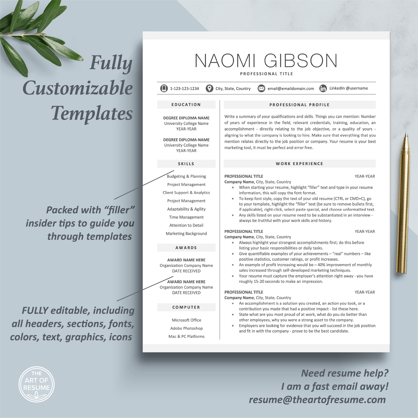 The Art of Resume Templates | One Page Professional Minimalist Simple Resume CV Design Template Maker | Curriculum Vitae