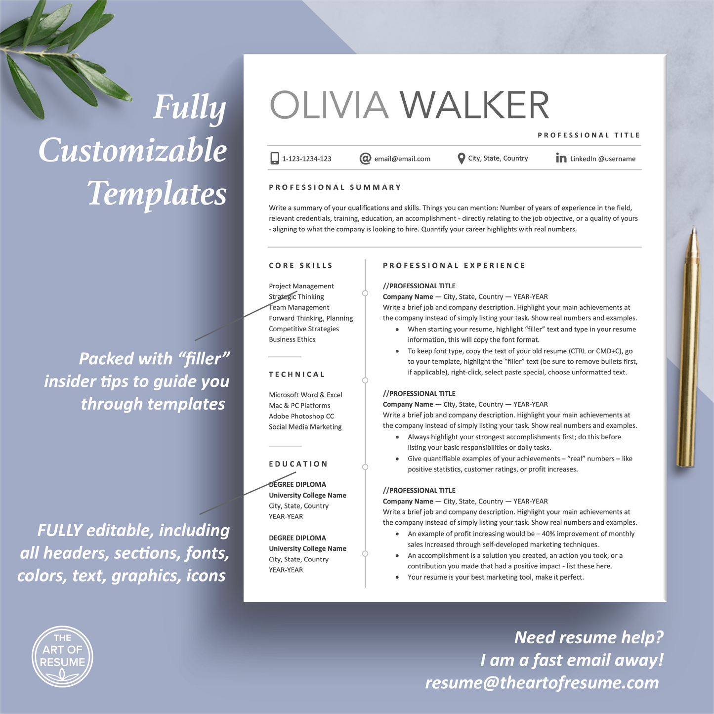 The Art of Resume Templates | One Page Professional Simple Resume CV Design Template Maker | Curriculum Vitae