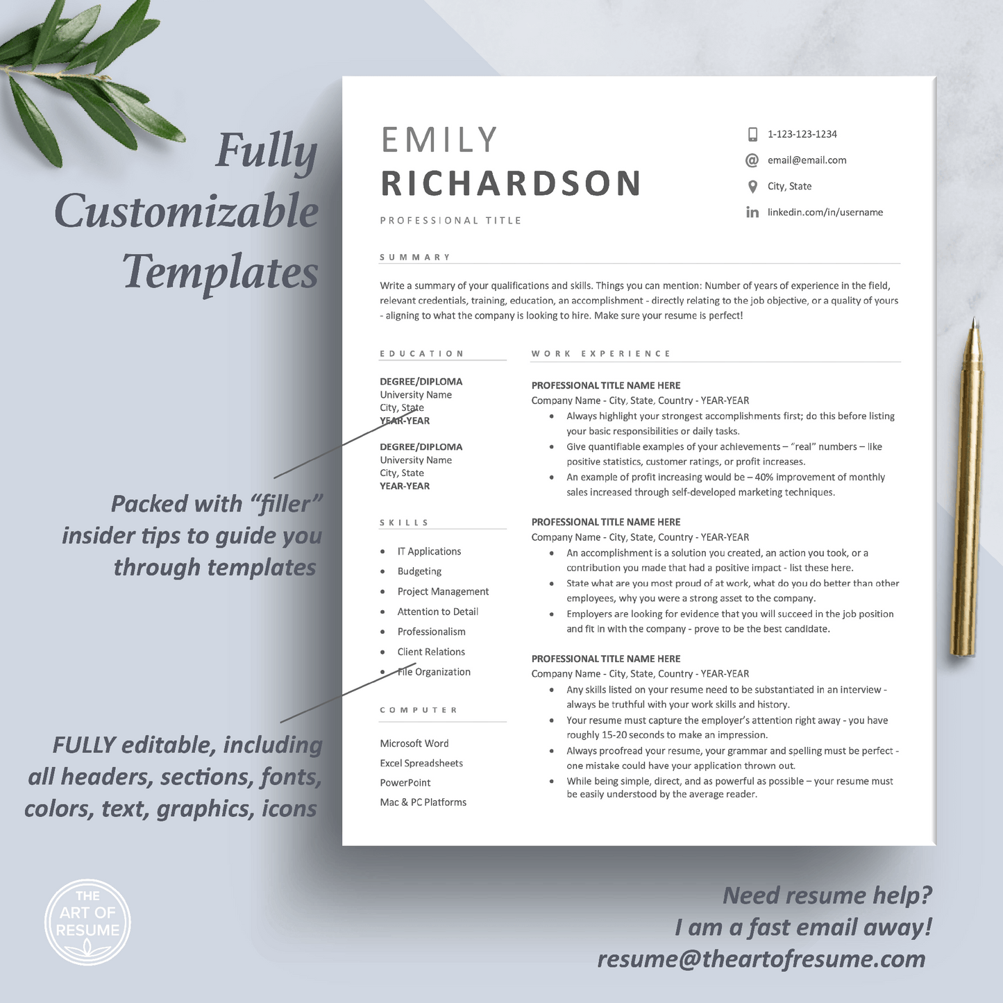 Simple Resume Template | Modern Curriculum Vitae | Executive CV Template - The Art of Resume