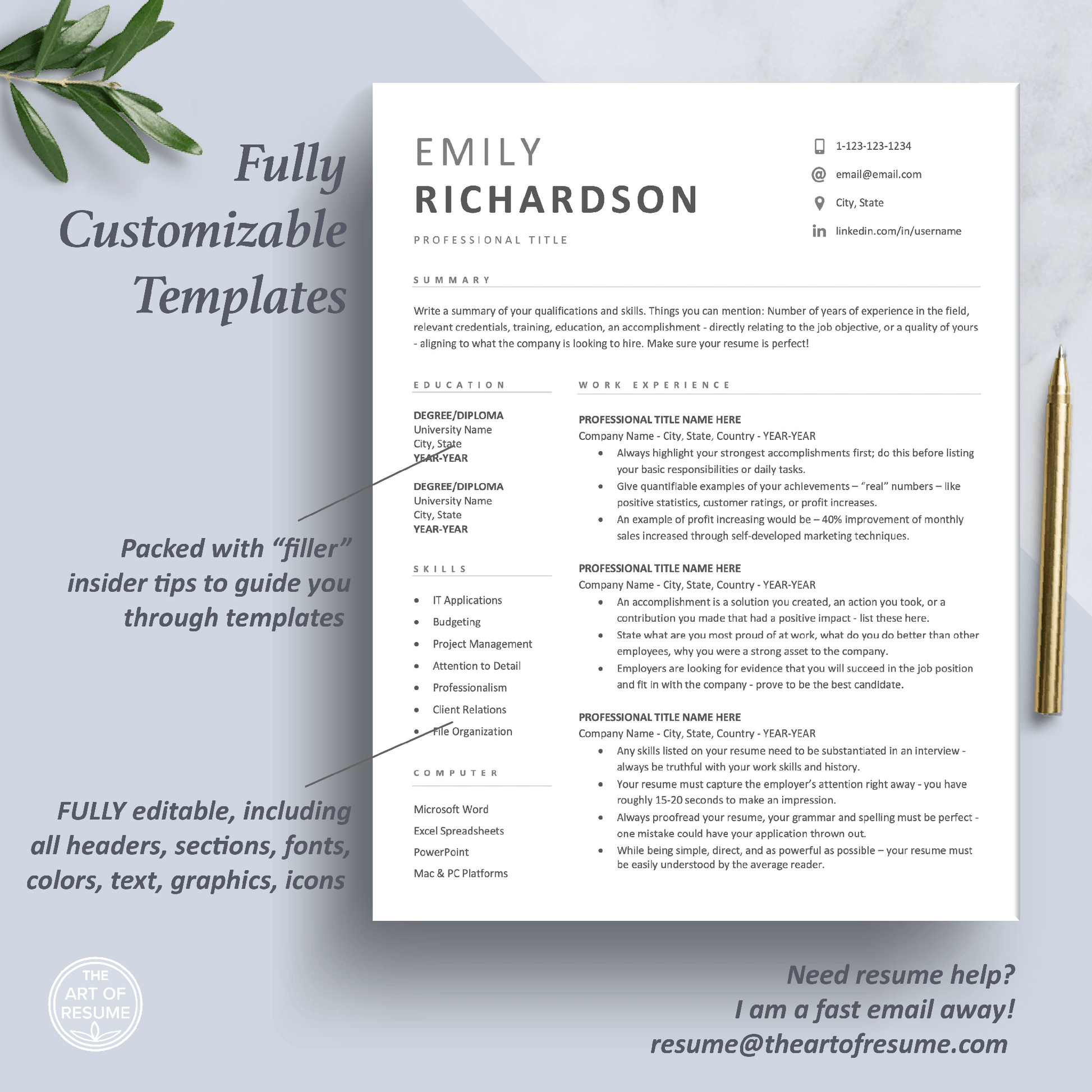 Simple Resume Template | Modern Curriculum Vitae | Executive CV Template - The Art of Resume