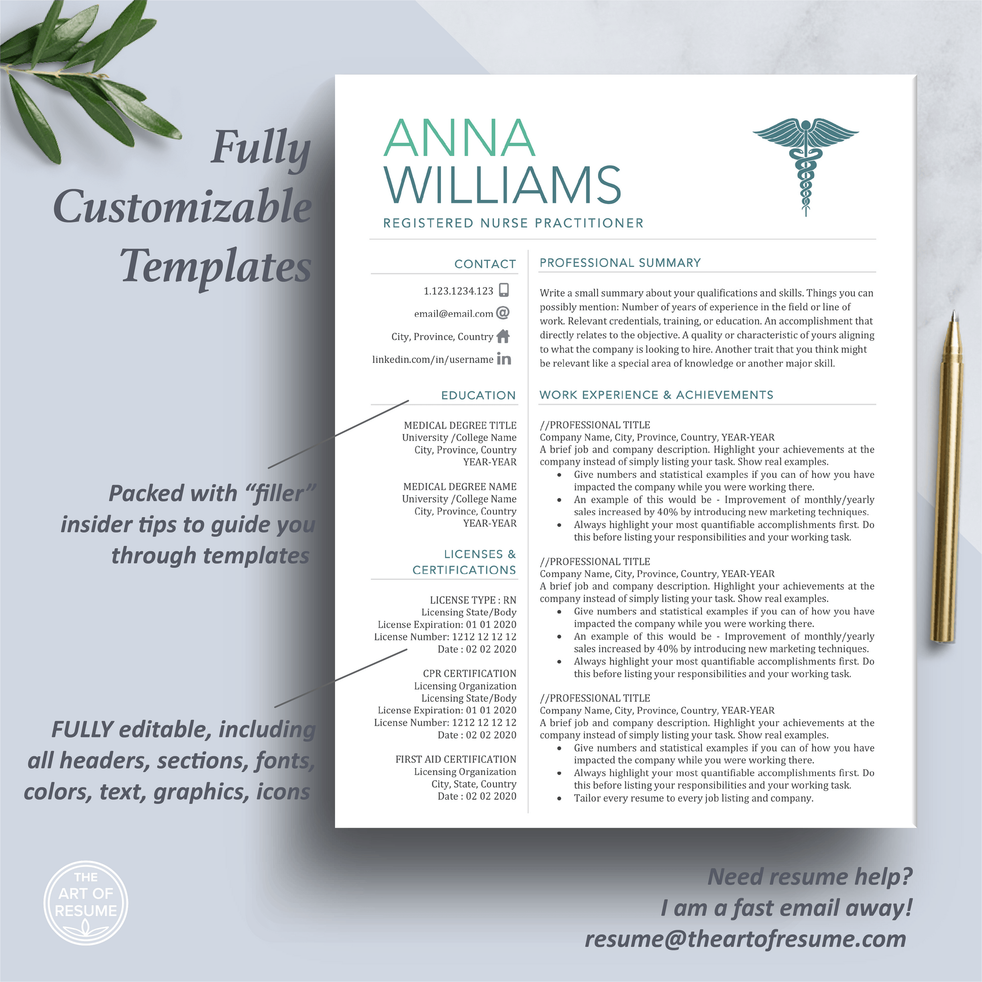 RN Nurse Resume Template | Medical CV | Nursing Student Curriculum Vitae - The Art of Resume