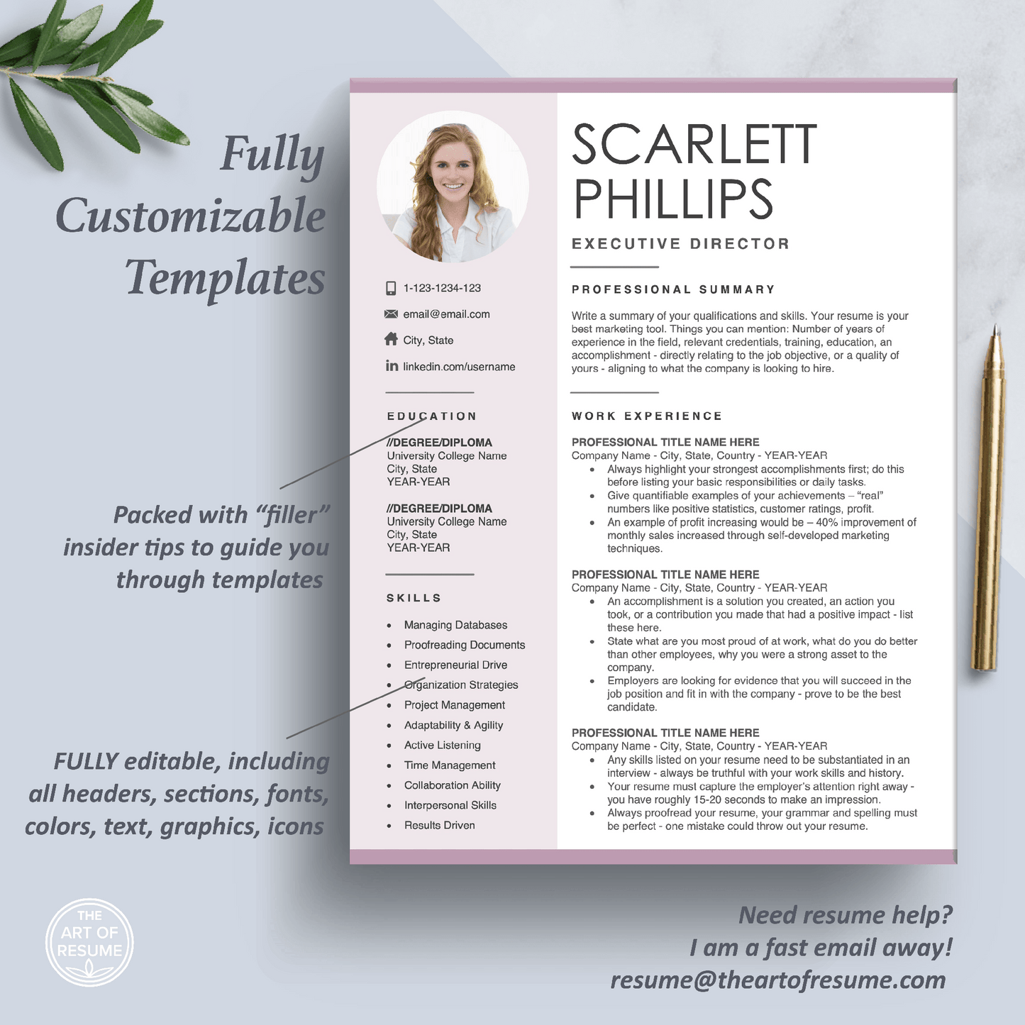 The Art of Resume Templates | One Page Executive C Suite Level Resume CV Design Template Maker | Curriculum Vitae