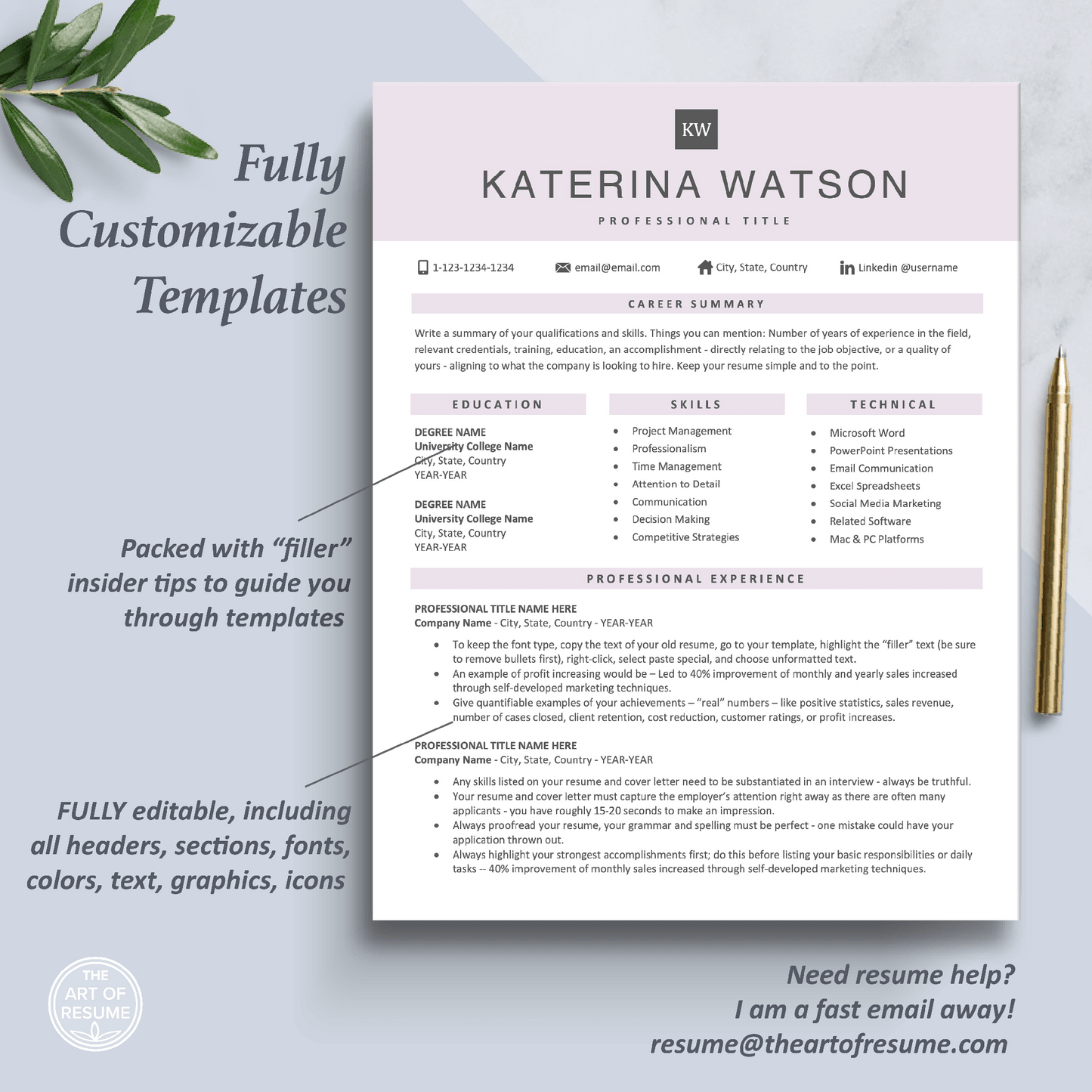 The Art of Resume Templates | One Page Professional Rose Pink Resume CV Design Template Maker | Curriculum Vitae