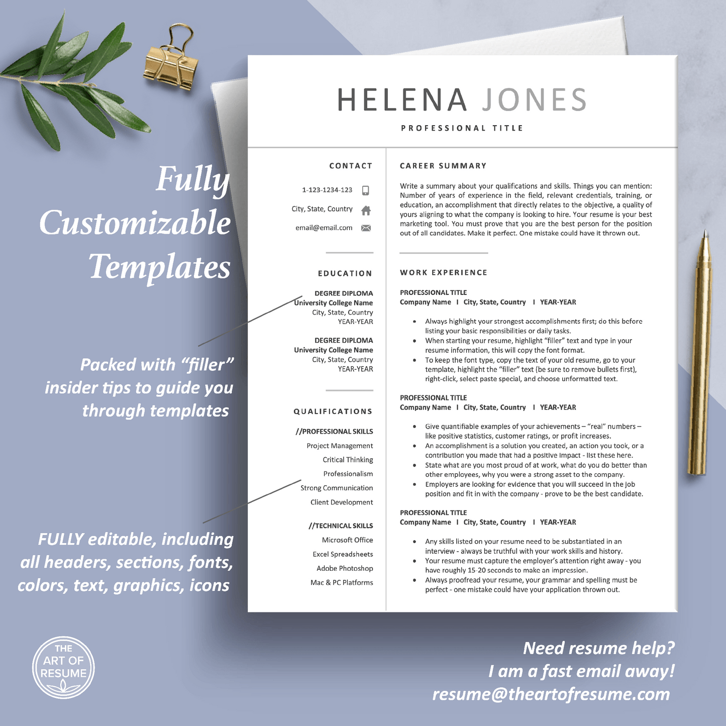 The Art of Resume Templates | One Page Professional Simple Resume CV Design Template Maker | Curriculum Vitae