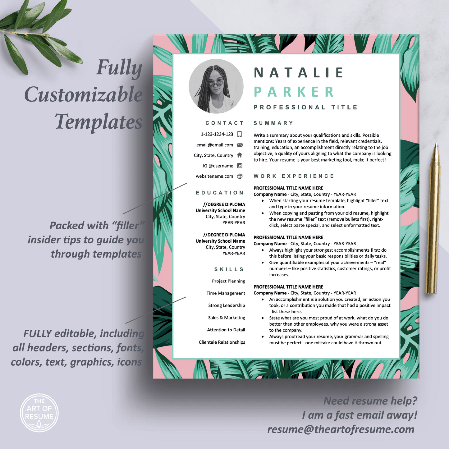 Creative Resume Templates with Photo | Custom Floral Resume Design - The Art of Resume