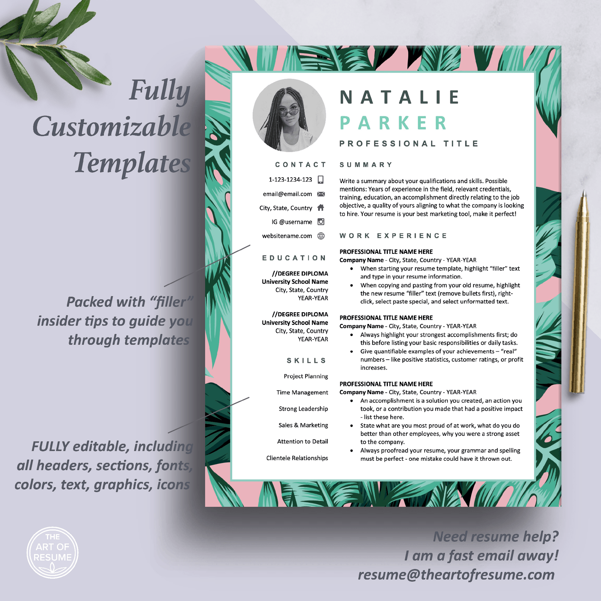Creative Resume Templates with Photo | Custom Floral Resume Design - The Art of Resume