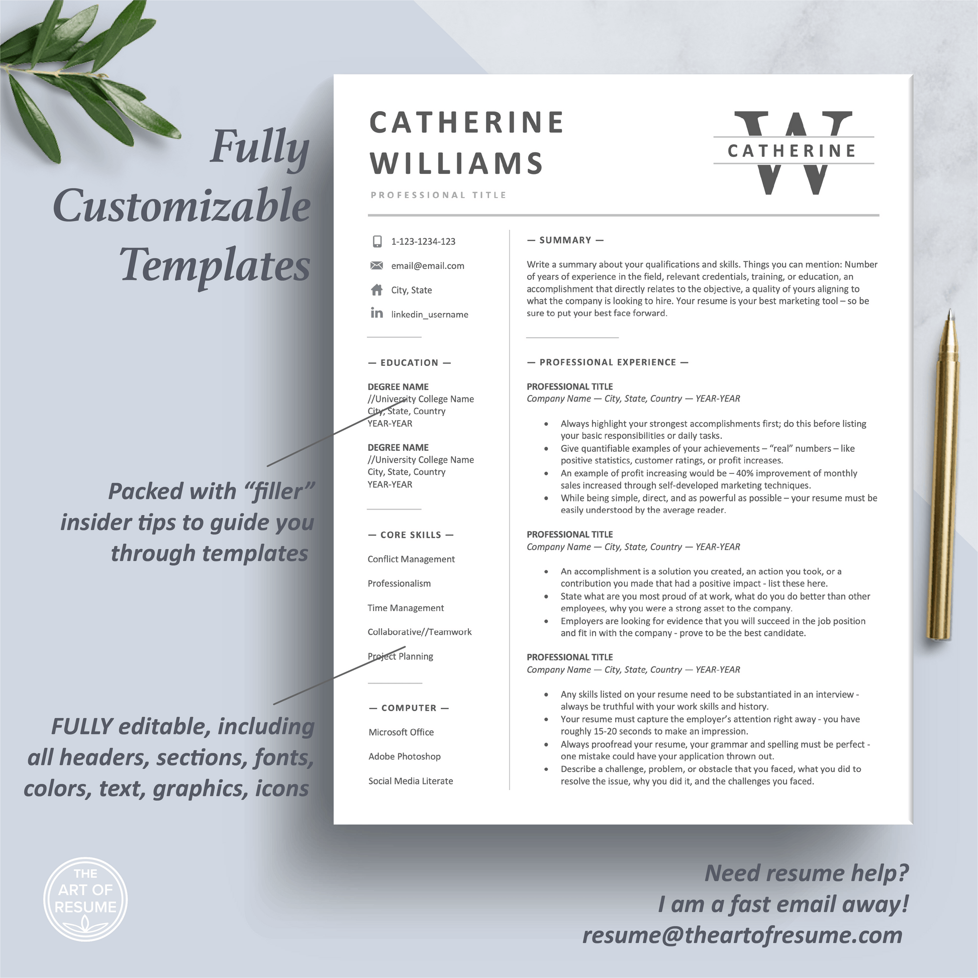 Simple Resume Template | Modern CV Design | Curriculum Vitae - The Art of Resume