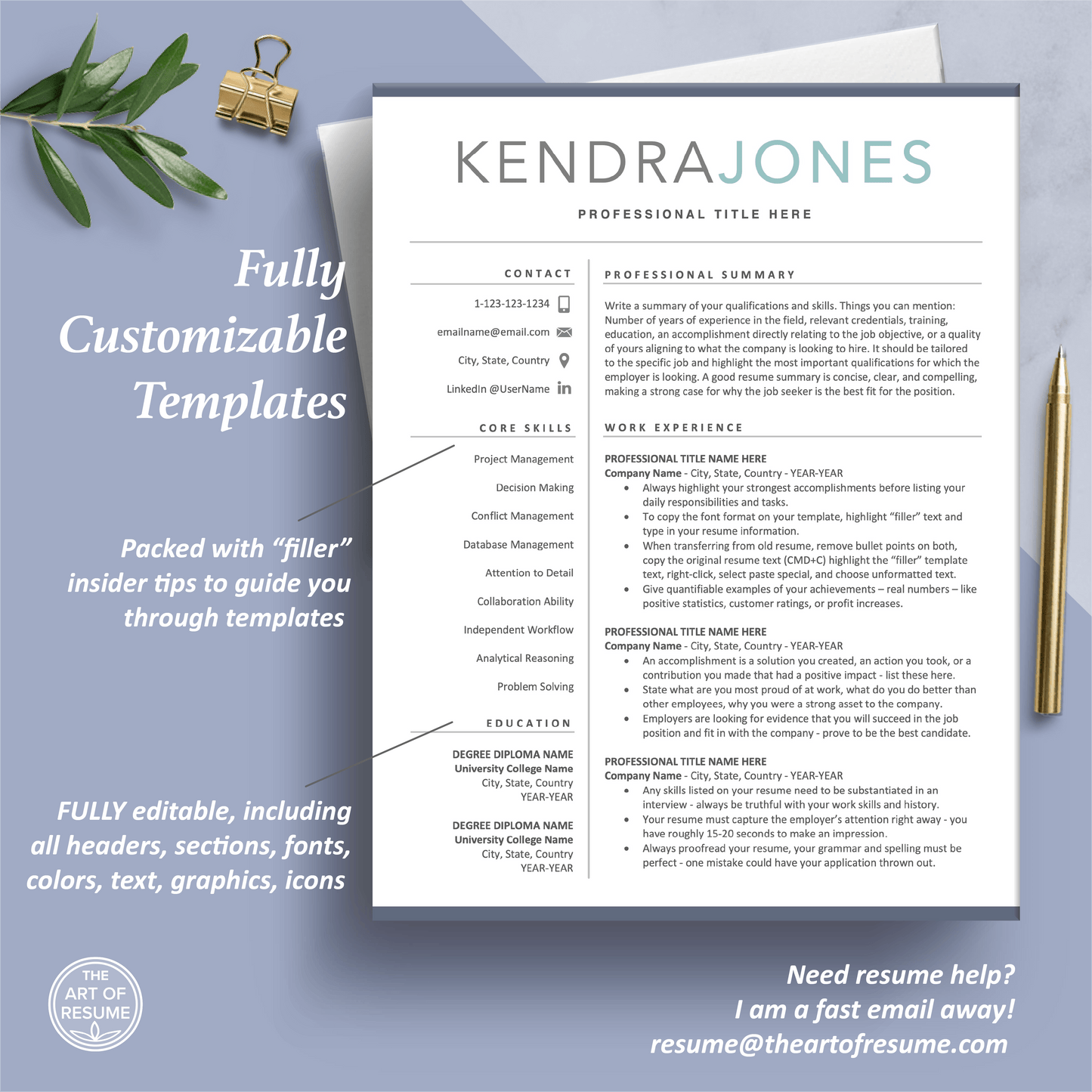 The Art of Resume Templates | One Page Professional Simple Resume CV Design Template Maker | Curriculum Vitae