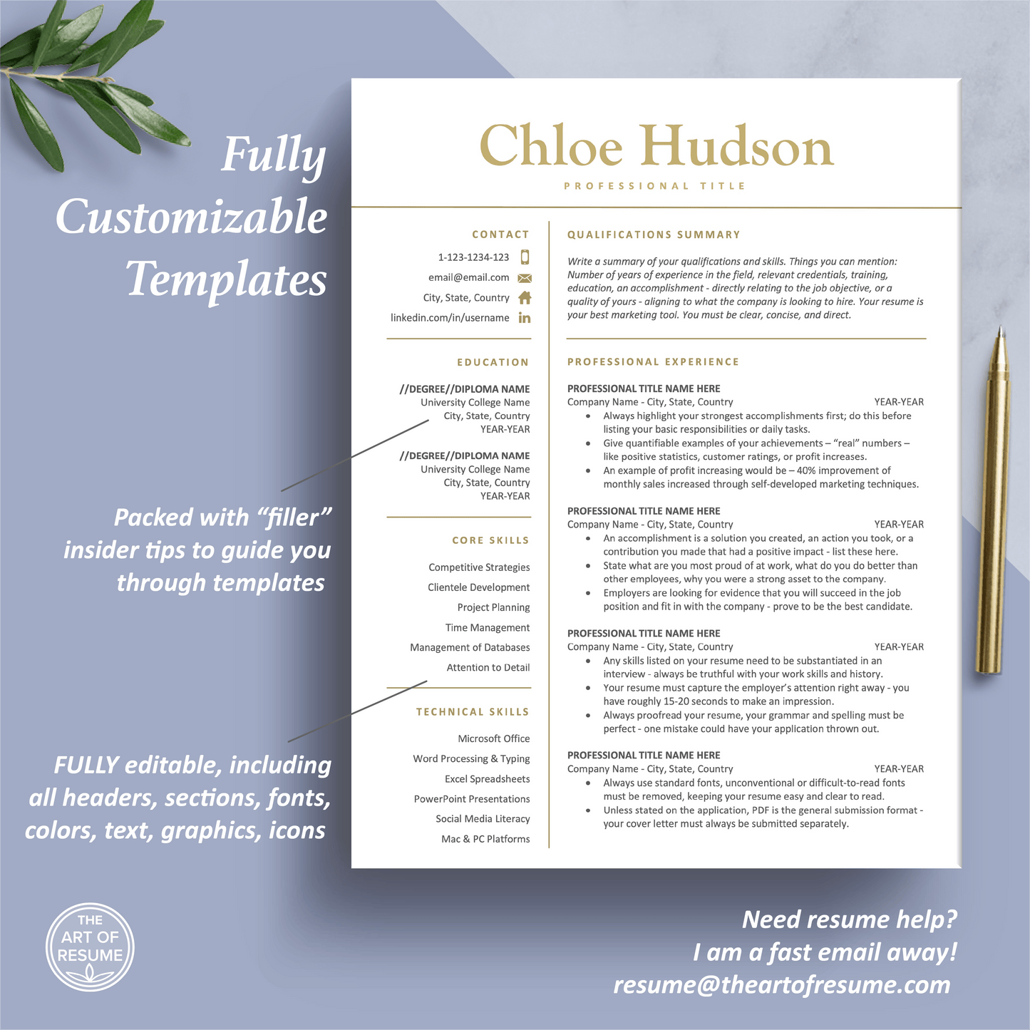The Art of Resume Templates | One Page Professional Simple Resume CV Design Template Maker | Curriculum Vitae