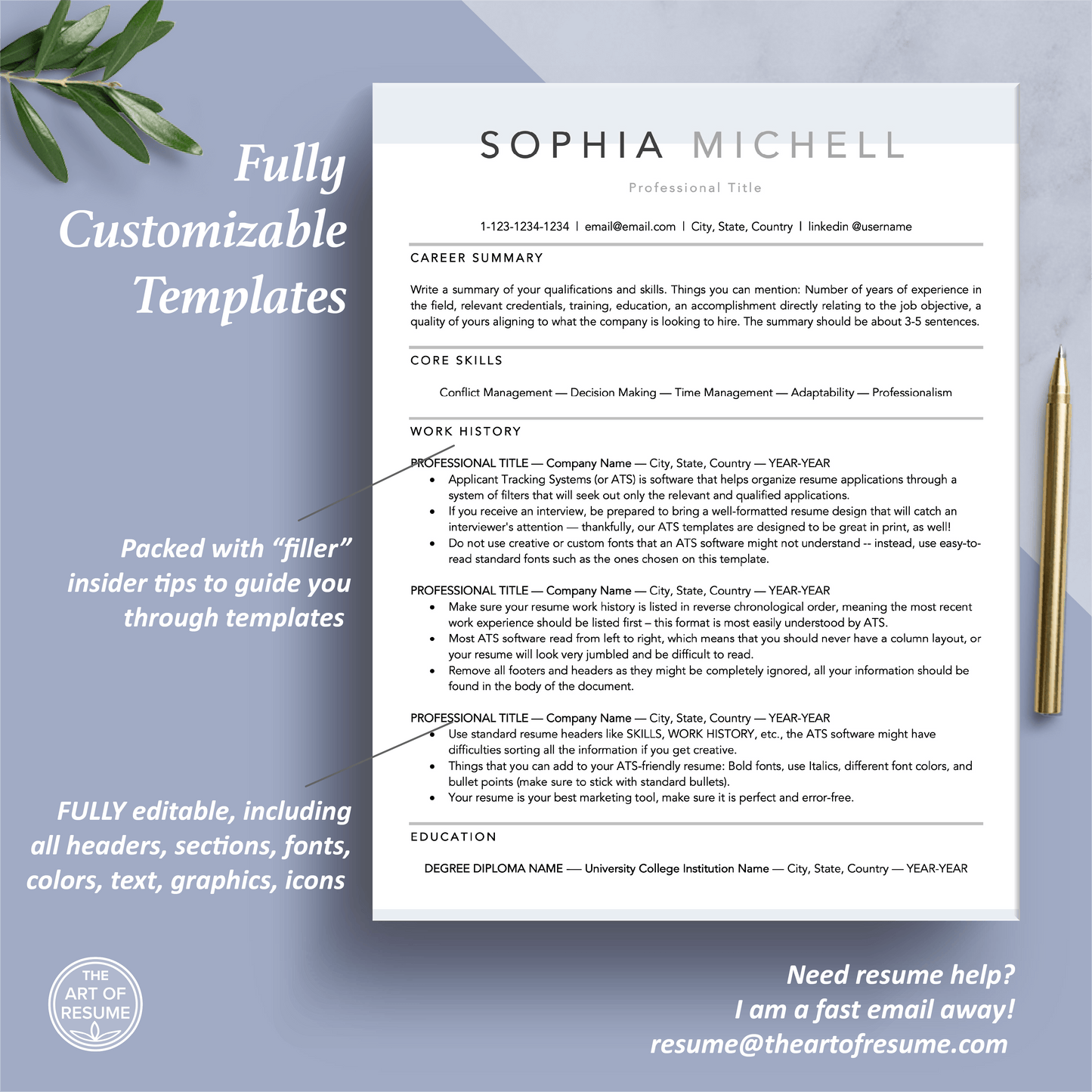 The Art of Resume Templates | One Page Professional Simple Resume CV Design Template Maker | Curriculum Vitae