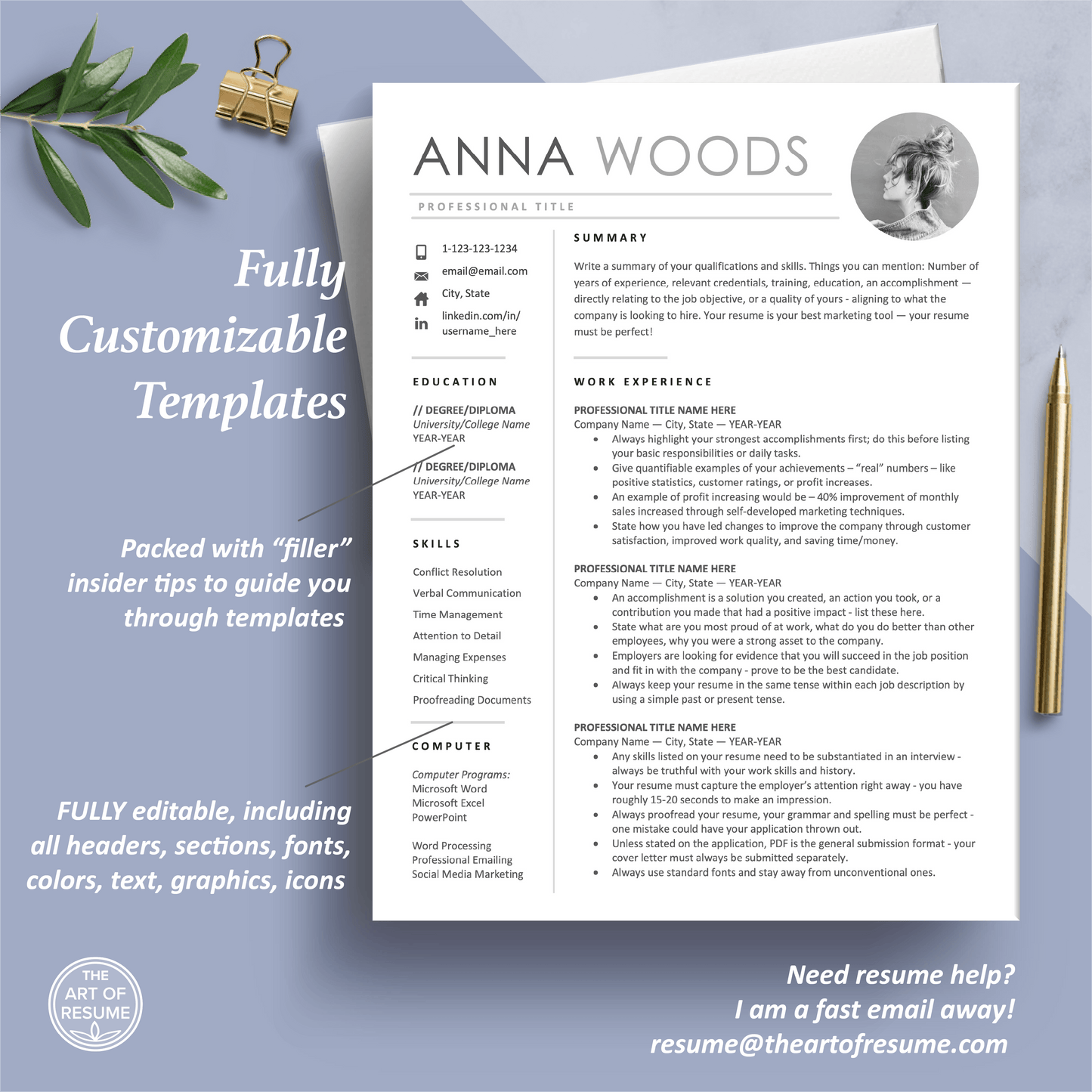 Professional Resume Bundle | Photo Picture Insert - The Art of Resume