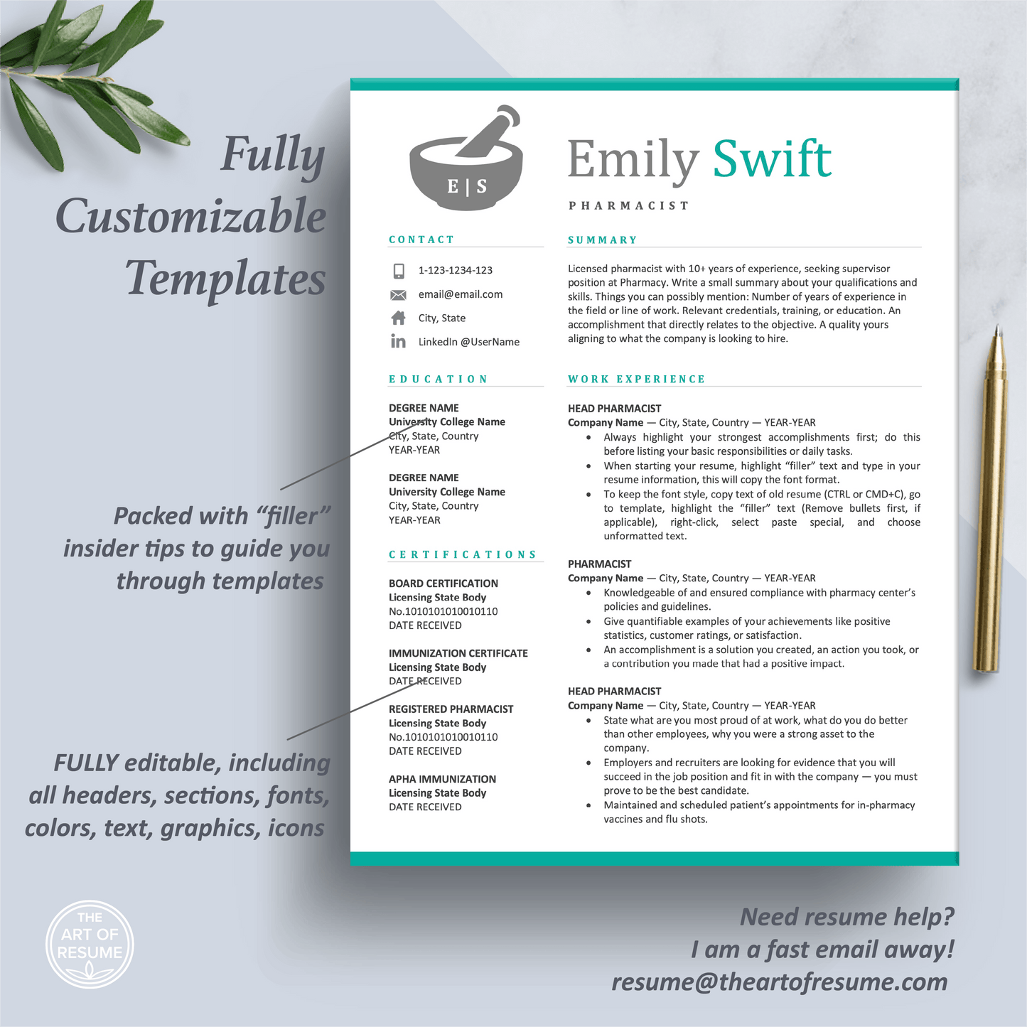Pharmacist Resume | Pharmacy Template | Medical Physician CV Cover Letter - The Art of Resume
