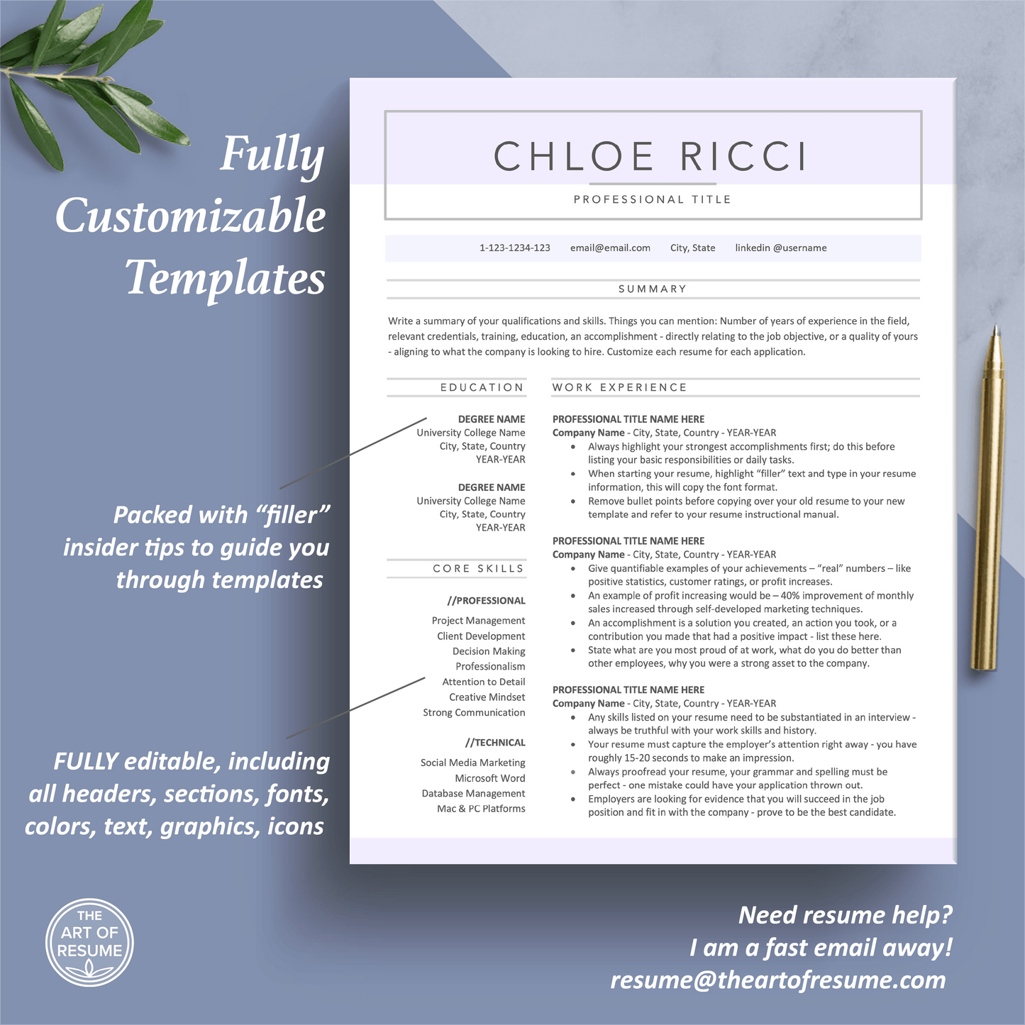 The Art of Resume Templates | One Page Professional Simple Pink Blue Resume CV Design Template Maker | Curriculum Vitae
