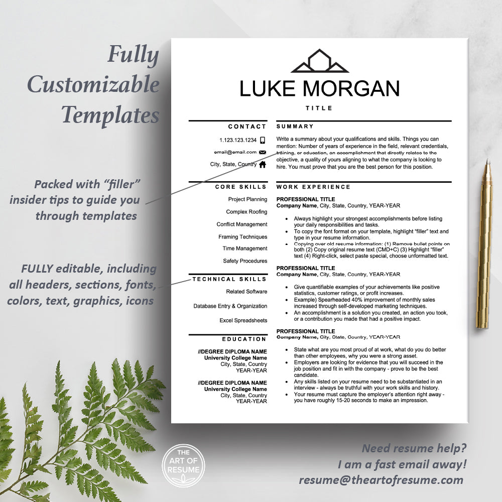 The Art of Resume | Construction, Architect, Real Estate Agent, Realtor, Interior Designer Resume CV Template Design | 1 Page Resume Format