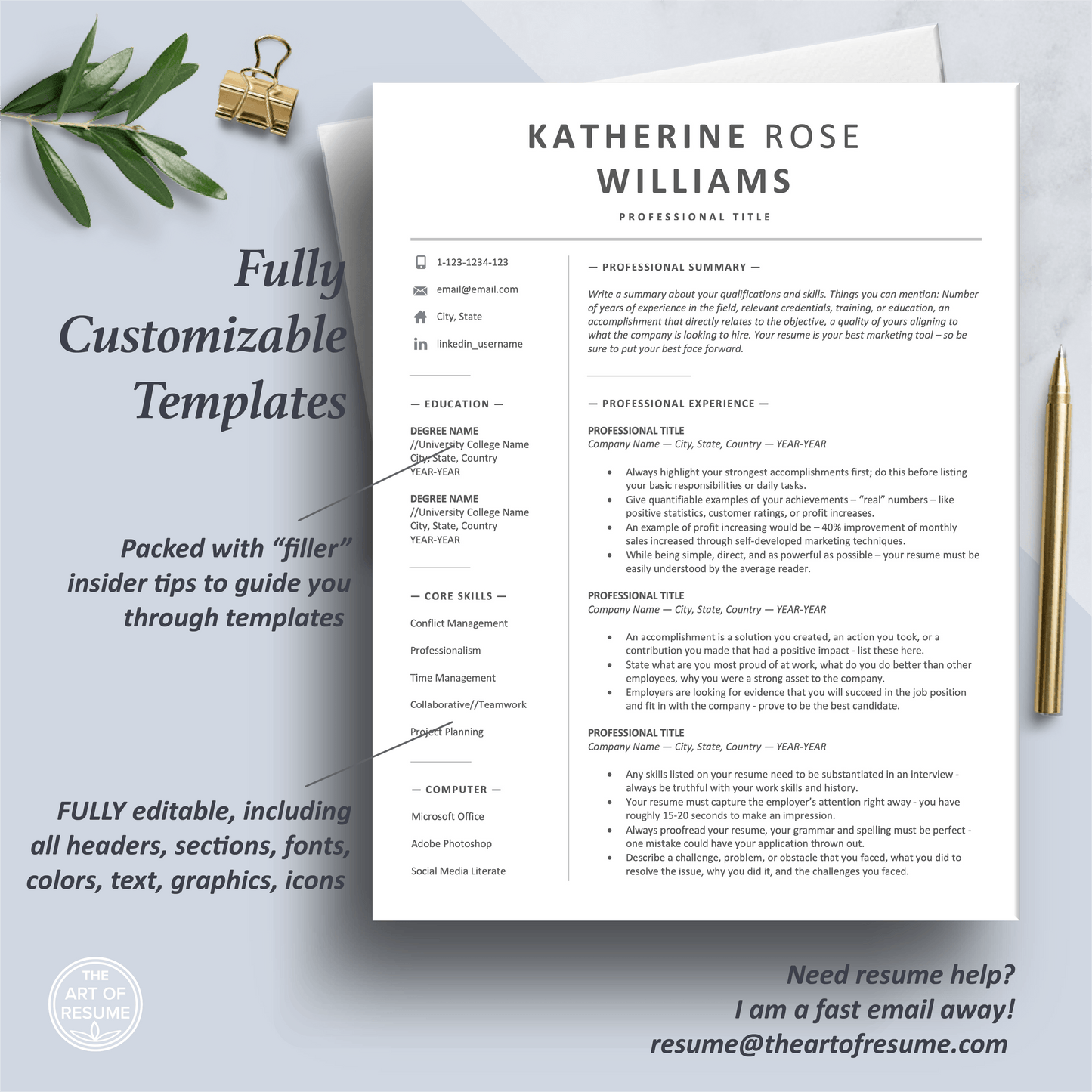 Professional Resume Design | Executive Resume Format | Free Cover Letter - The Art of Resume