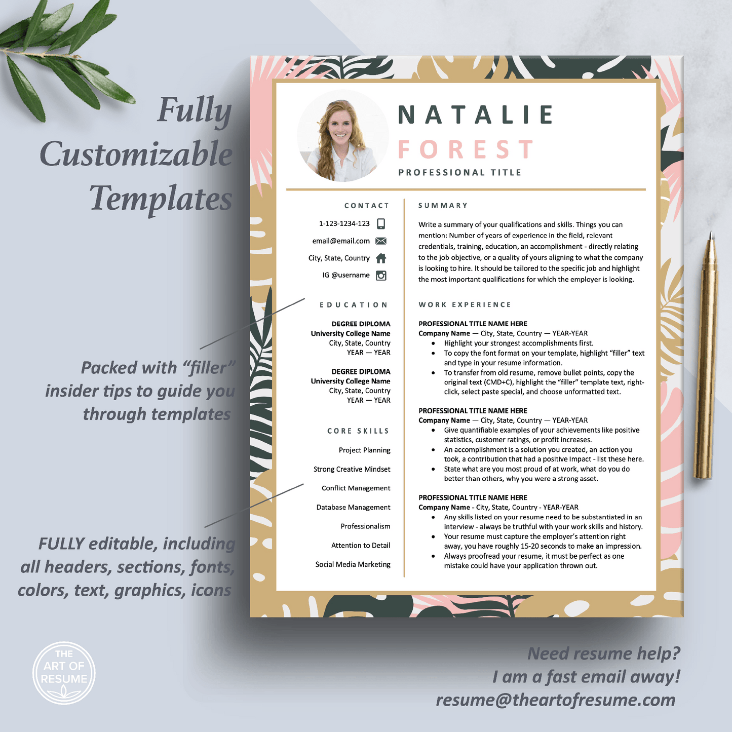 Creative Floral Resume Photo Insert | Stylist, Designer, Fashion, Blogger - The Art of Resume
