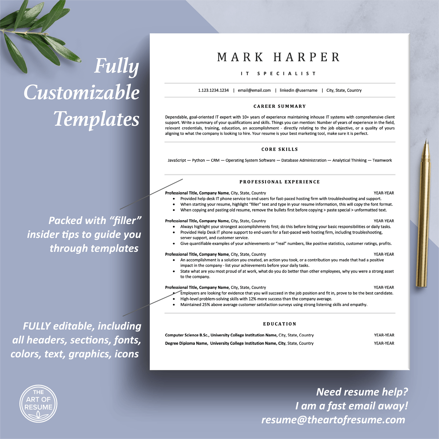ATS Resume Template Builder | IT Resume with Cover Letter (Executive) - The Art of Resume