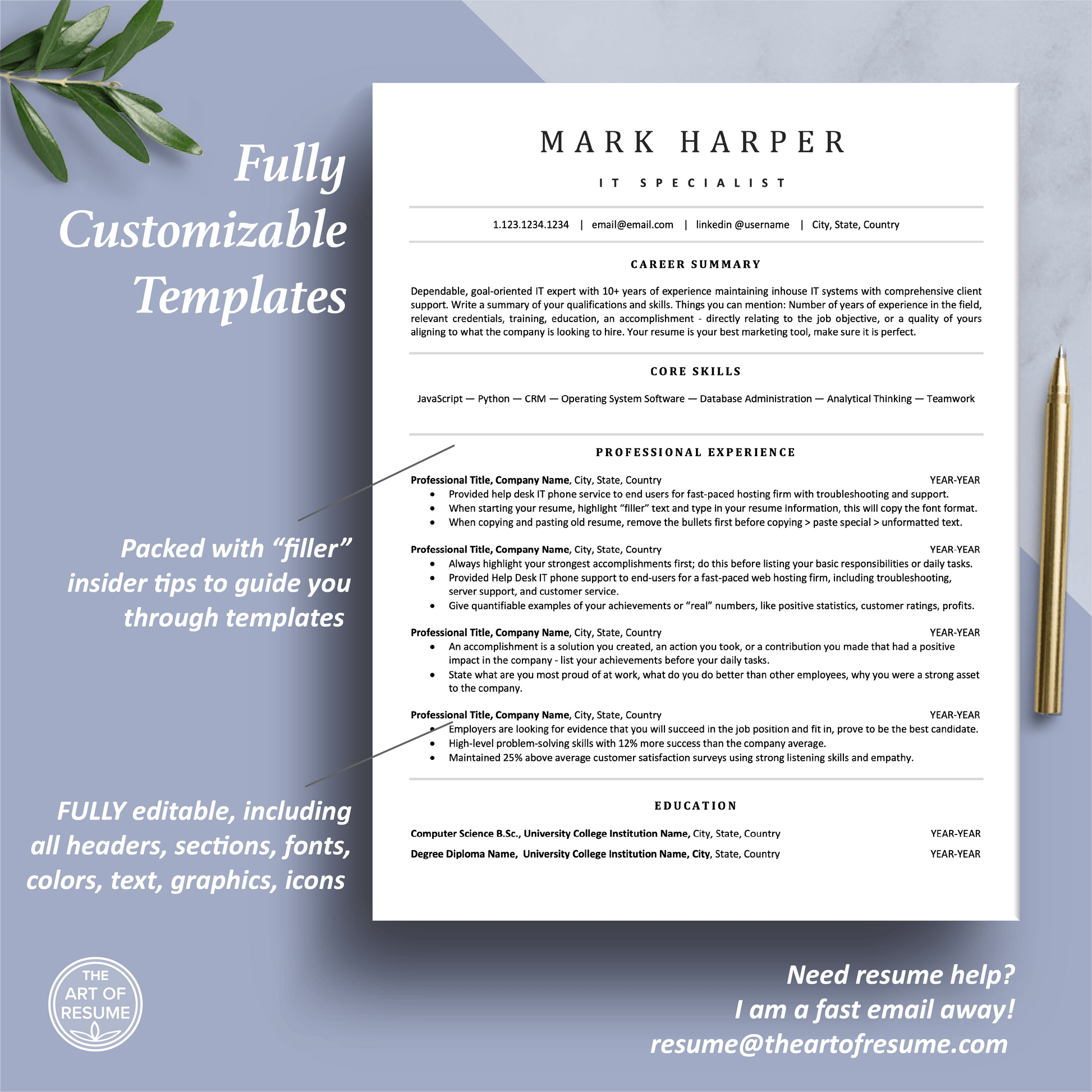 ATS Resume Template Builder | IT Resume with Cover Letter (Executive) - The Art of Resume