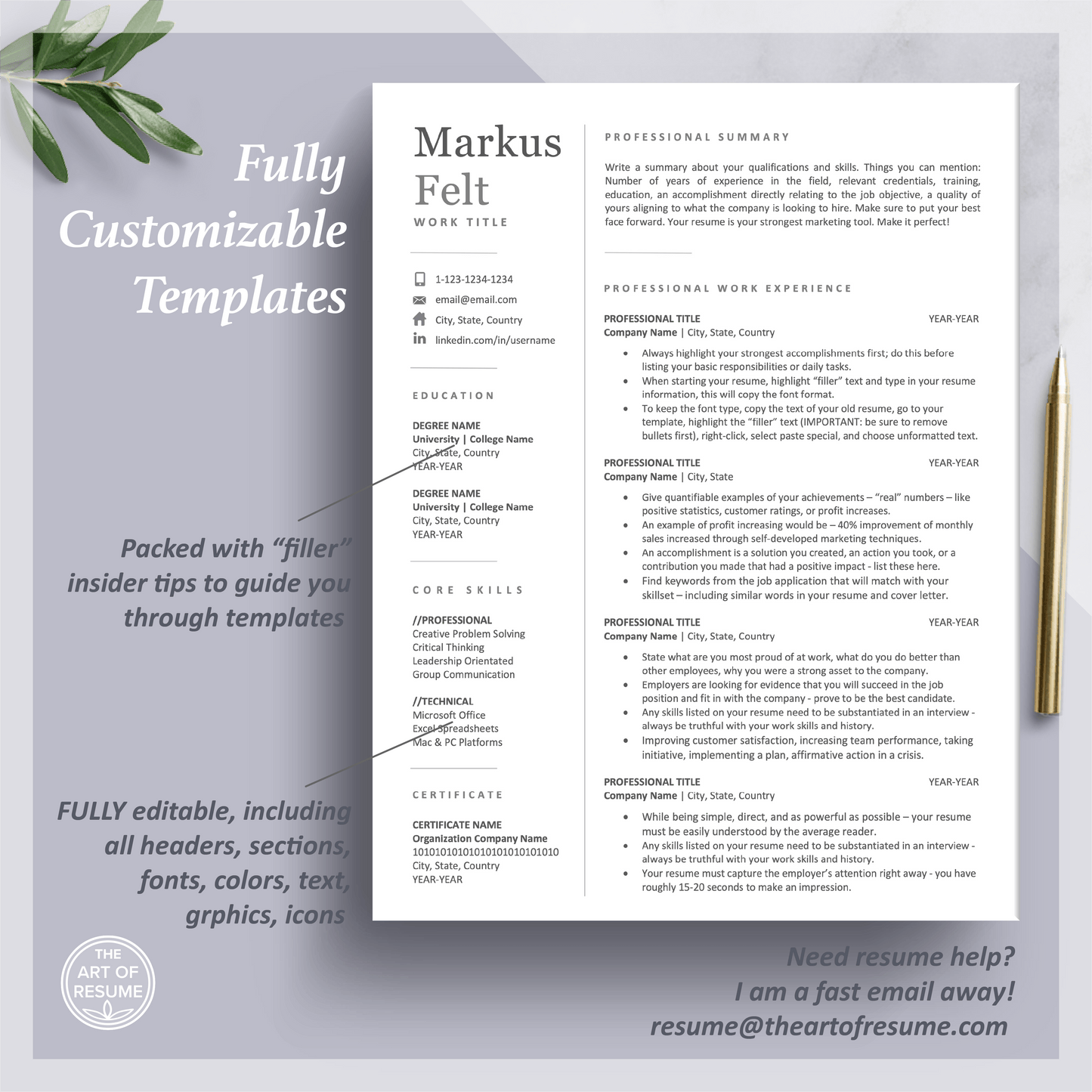 The Art of Resume Templates | Two Page Professional Simple Executive Resume CV Template | Curriculum Vitae