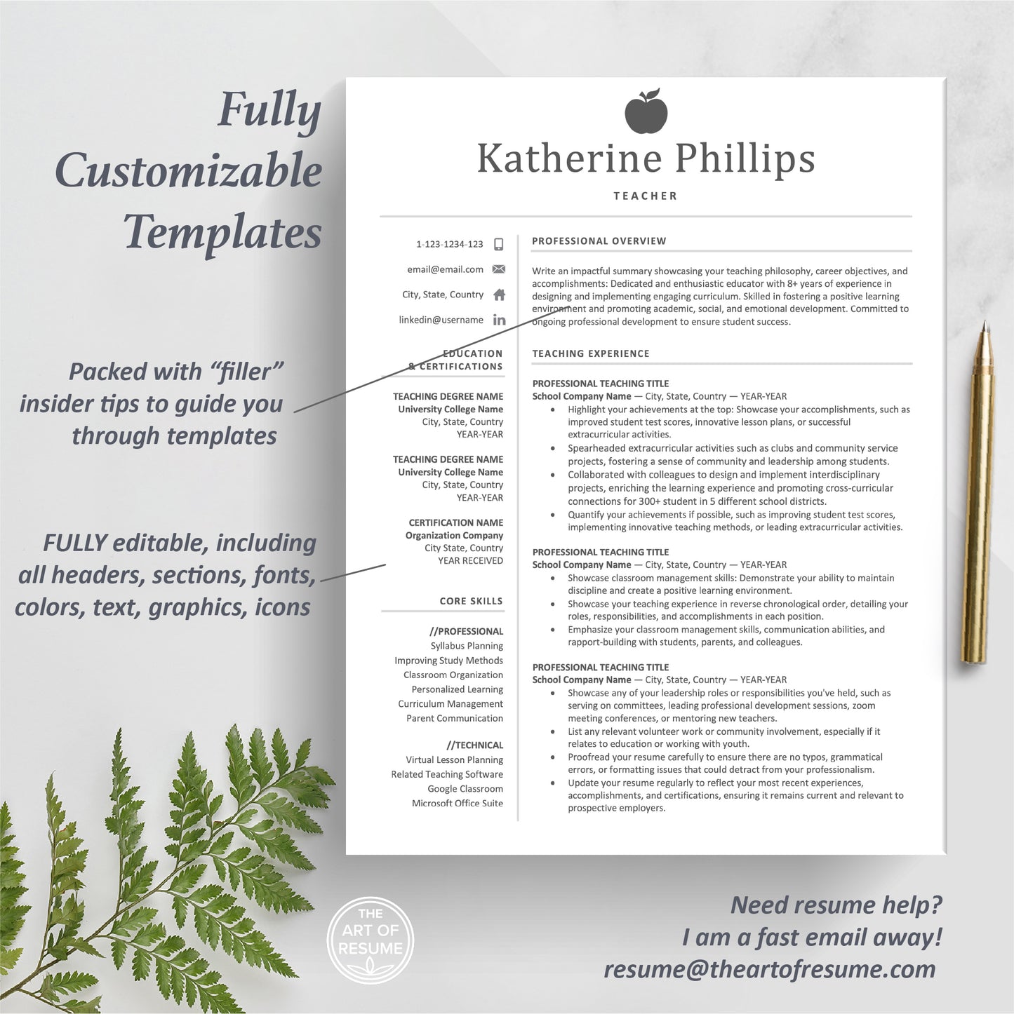 Teacher Resume Template | Teaching CV Template | Educator Resume - The Art of Resume