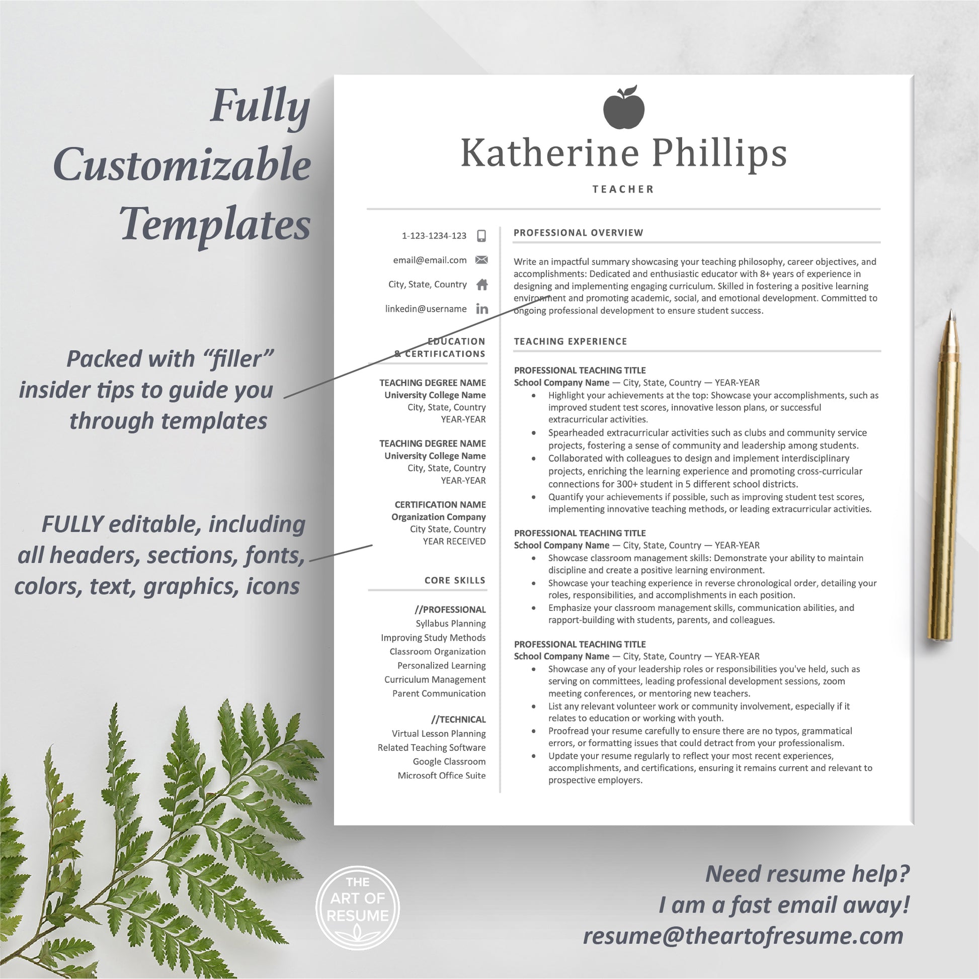 Teacher Resume Template | Teaching CV Template | Educator Resume - The Art of Resume