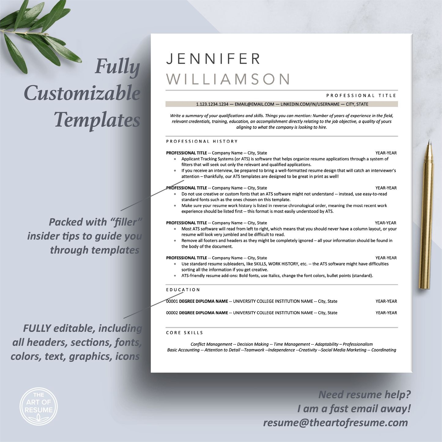 Professional Resume Bundle | ATS-Friendly Resume CV Format - The Art of Resume