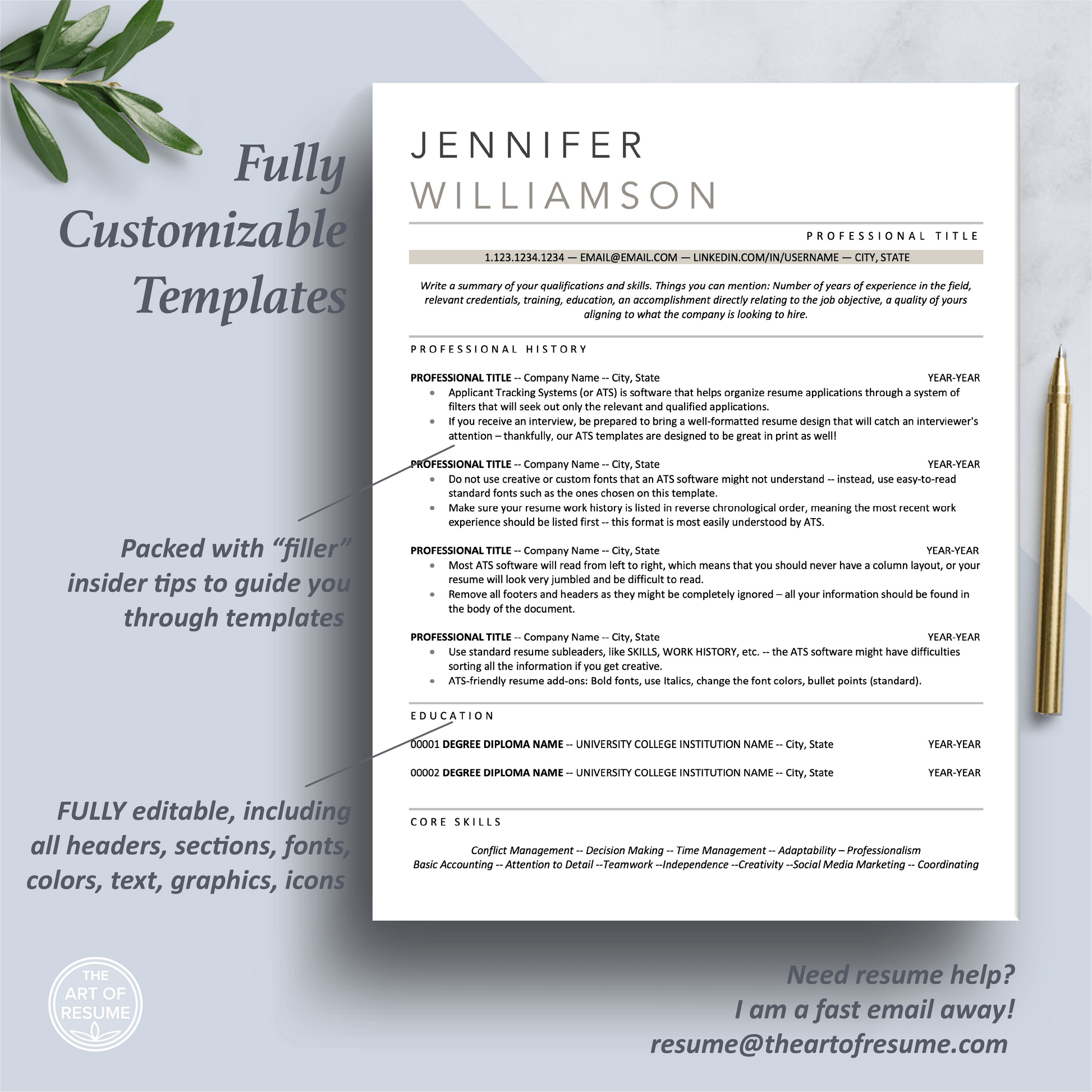 Professional Resume Bundle | ATS-Friendly Resume CV Format - The Art of Resume