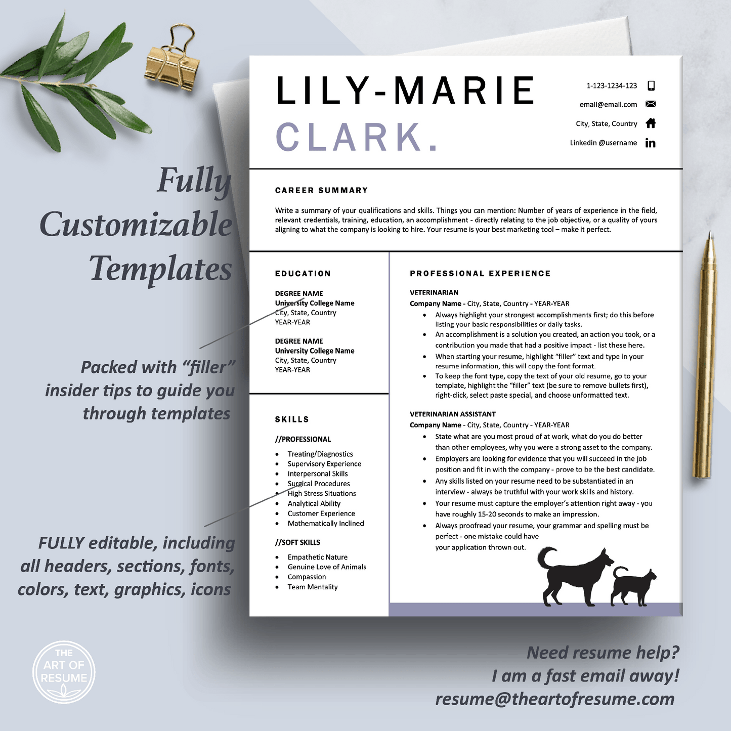 Veterinarian Resume Template | Vet Student | Animal Caretaker Resume - The Art of Resume