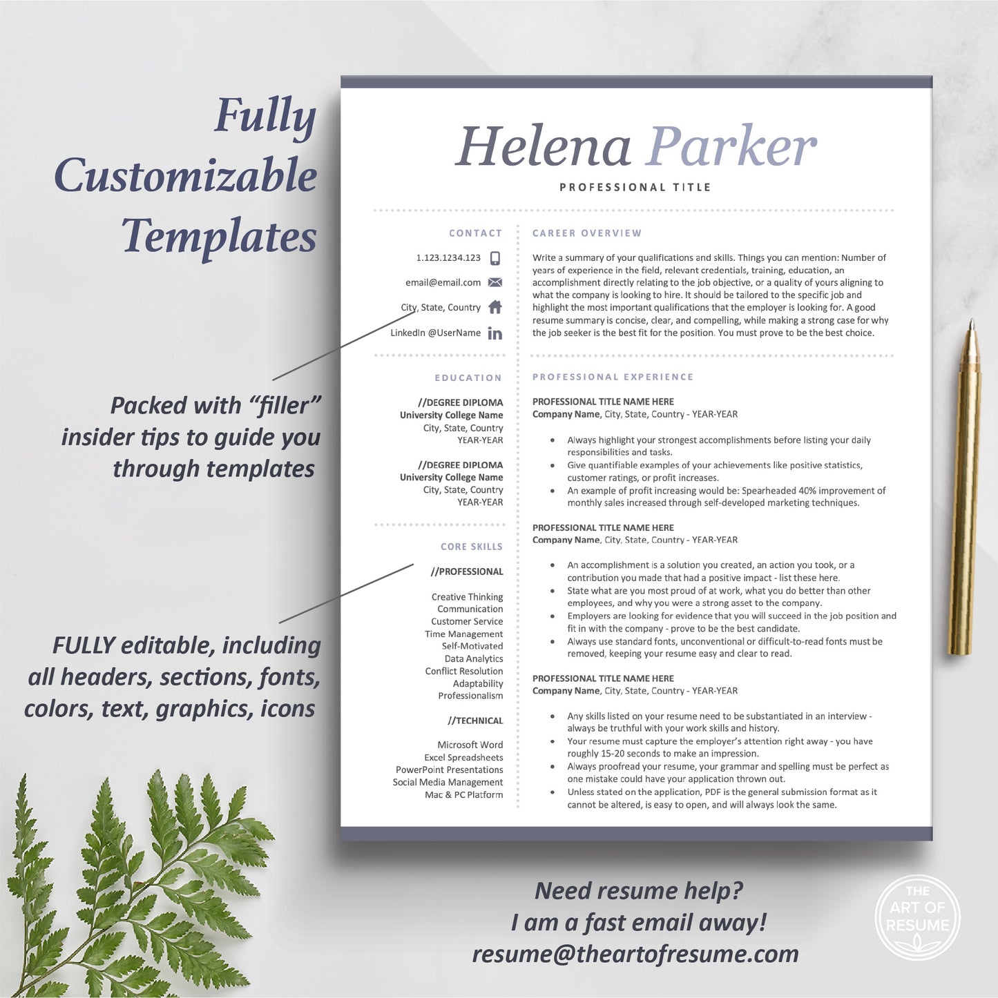 The Art of Resume Templates | One Page Professional Resume CV Design Template Maker | Curriculum Vitae
