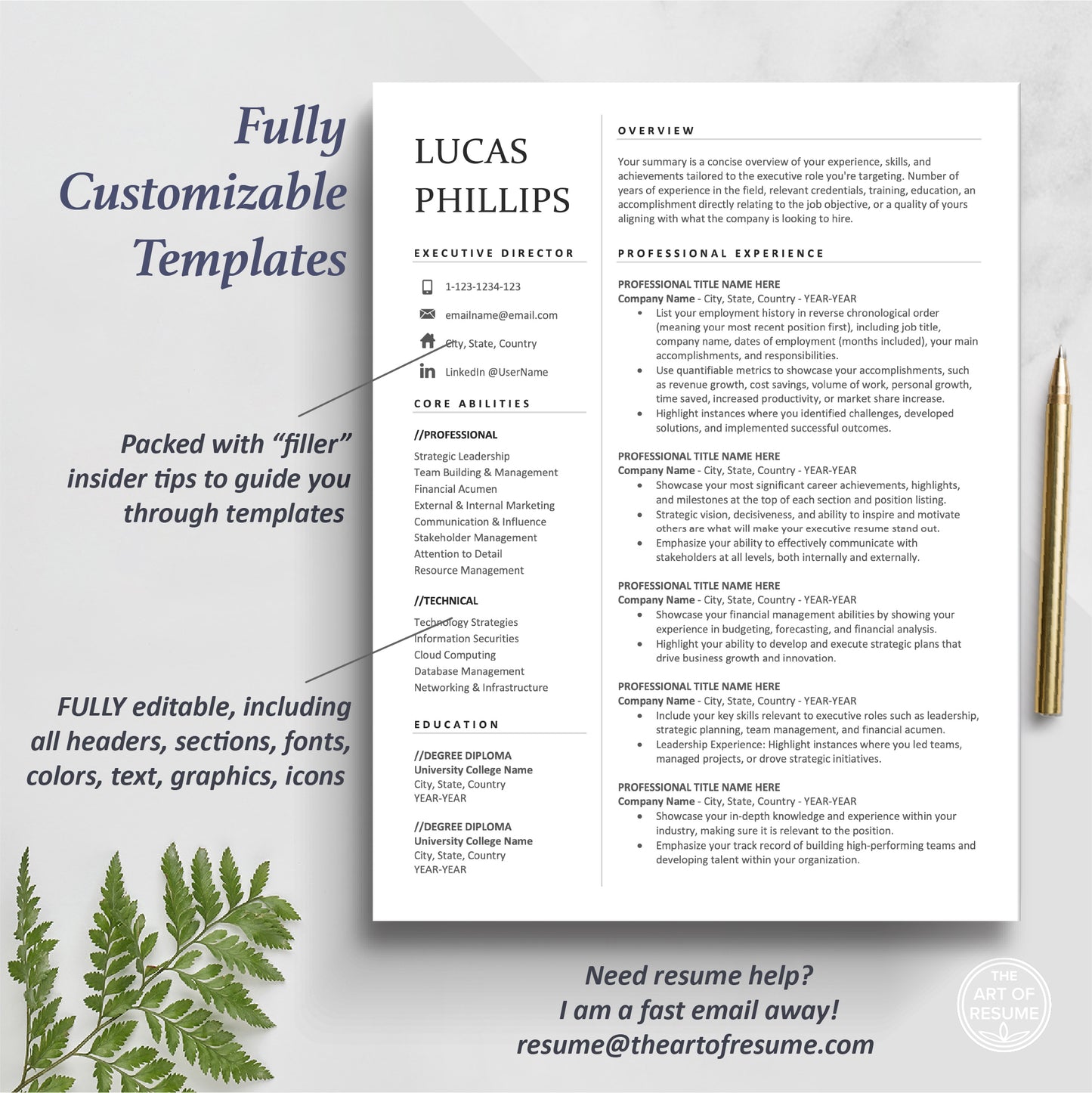 The Art of Resume | Simple Executive Resume Template Design | One Page Resume Format