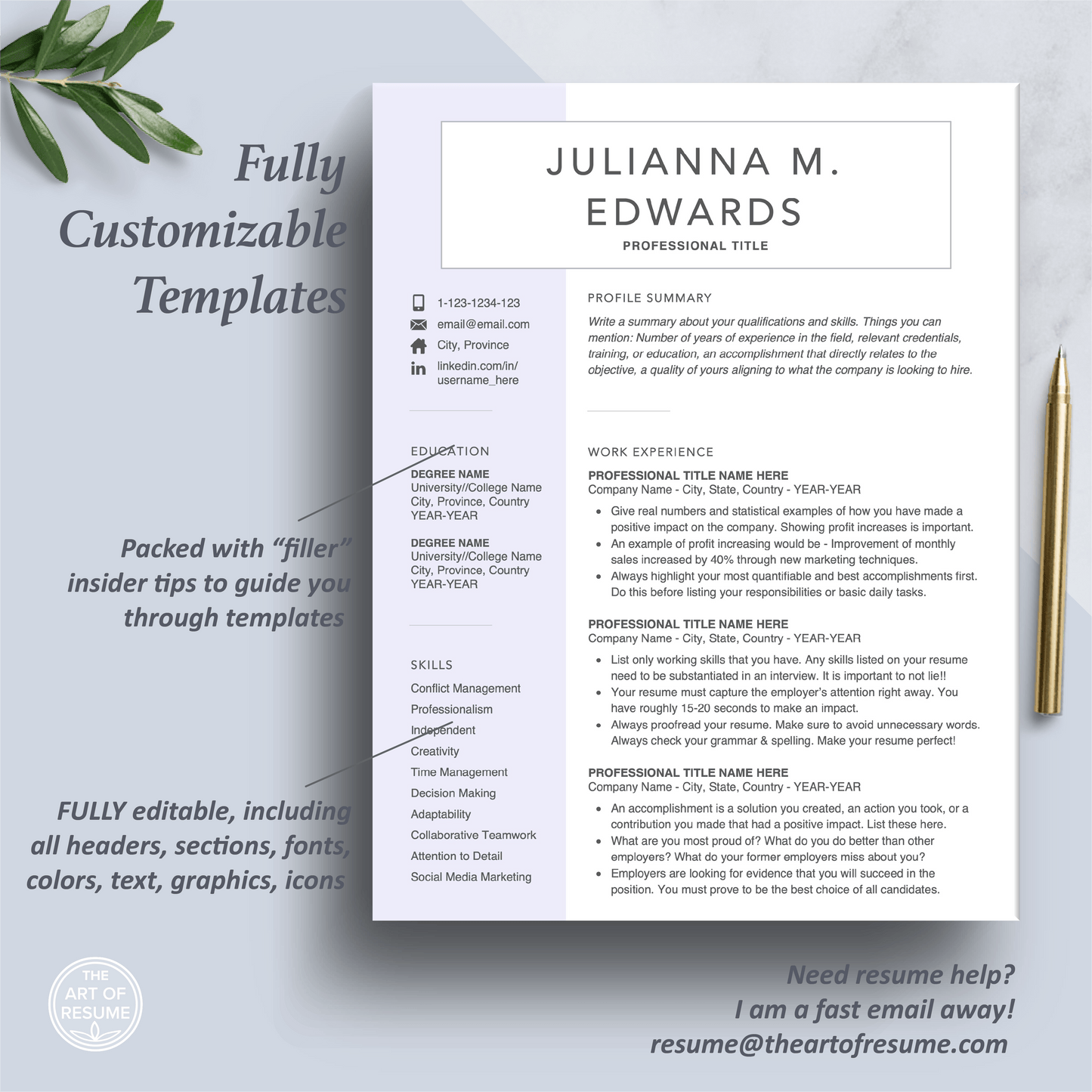 Professional Resume Template | Word & Pages | Free Cover Letter - The Art of Resume