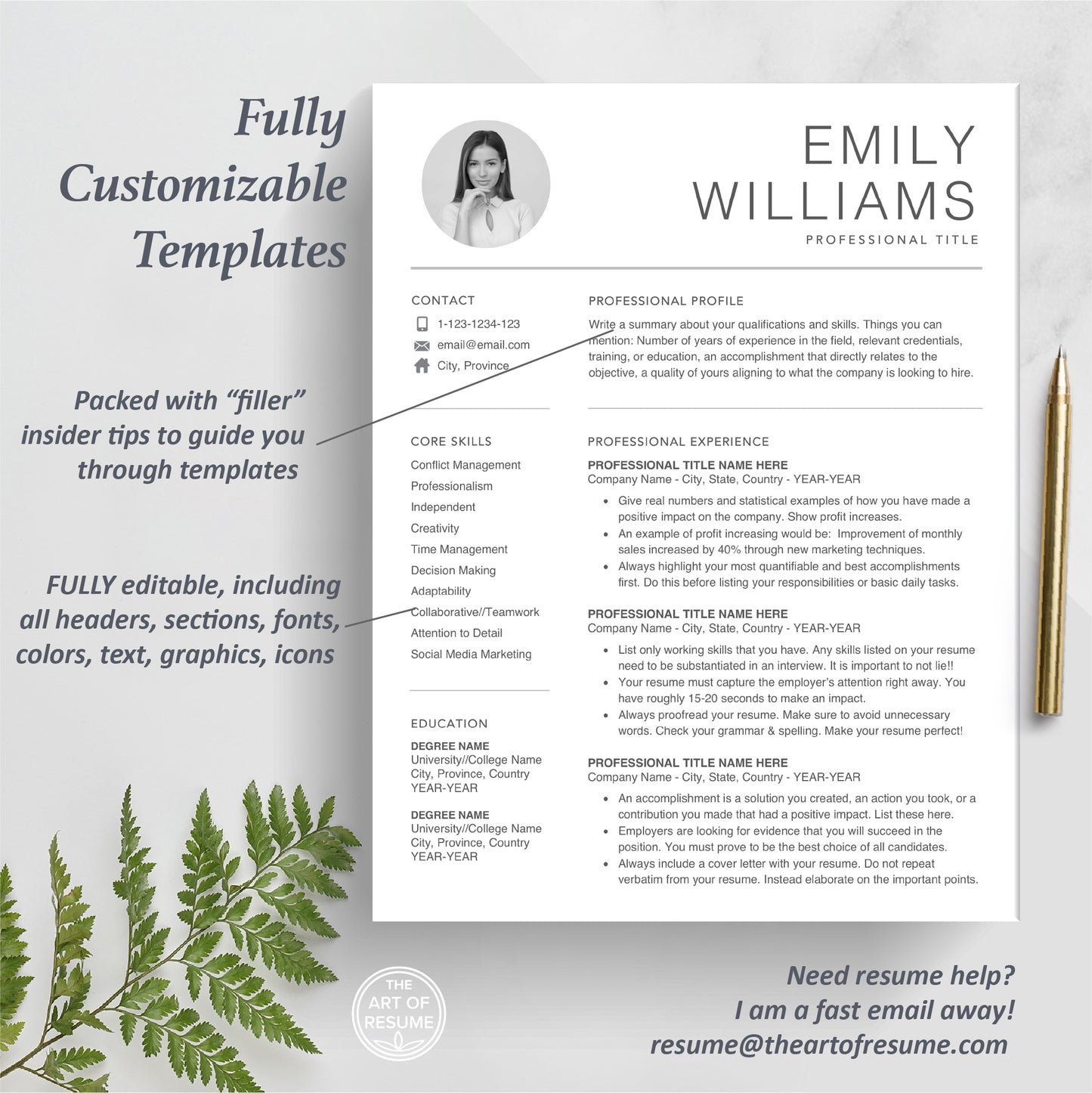 The Art of Resume | Professional Resume CV Template Design with Photo Picture | One Page Resume Format