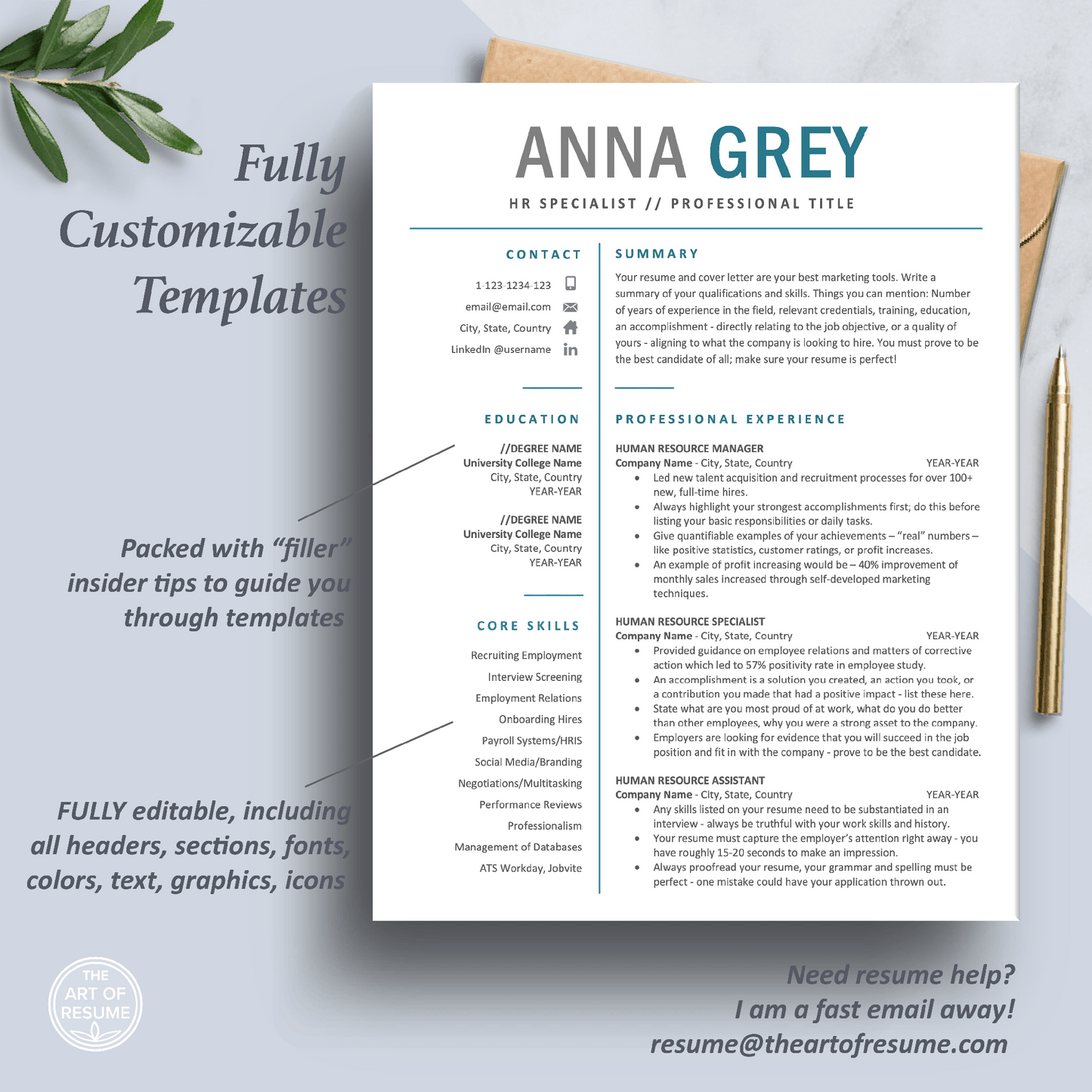 Professional Resume Bundle | HR Resume CV Format - The Art of Resume