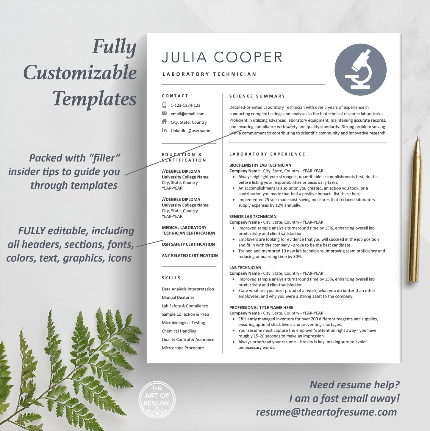 The Art of Resume | Science Resume, Data Scientist Resume, Lab Technician Resume | One Page Science Resume Format