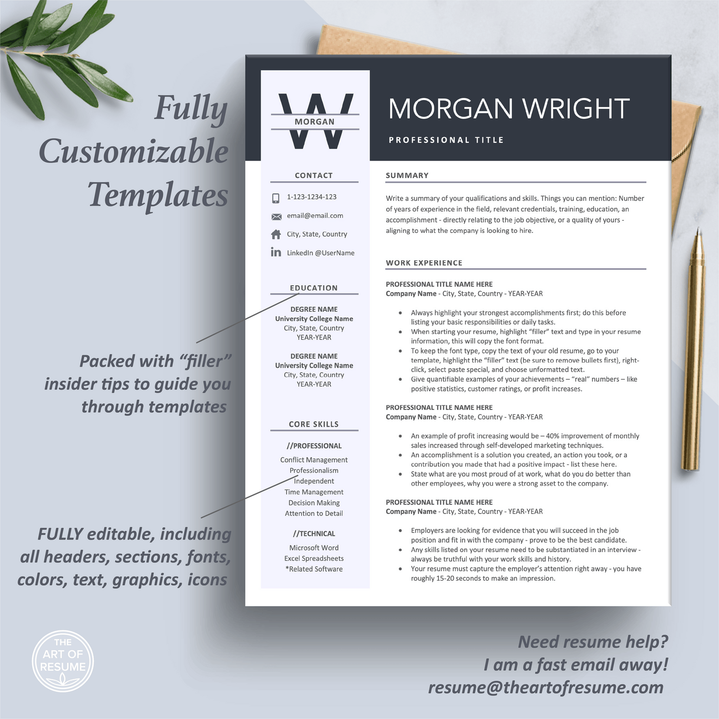 The Art of Resume Templates | One Page Professional Simple Resume CV Design Template Maker | Curriculum Vitae