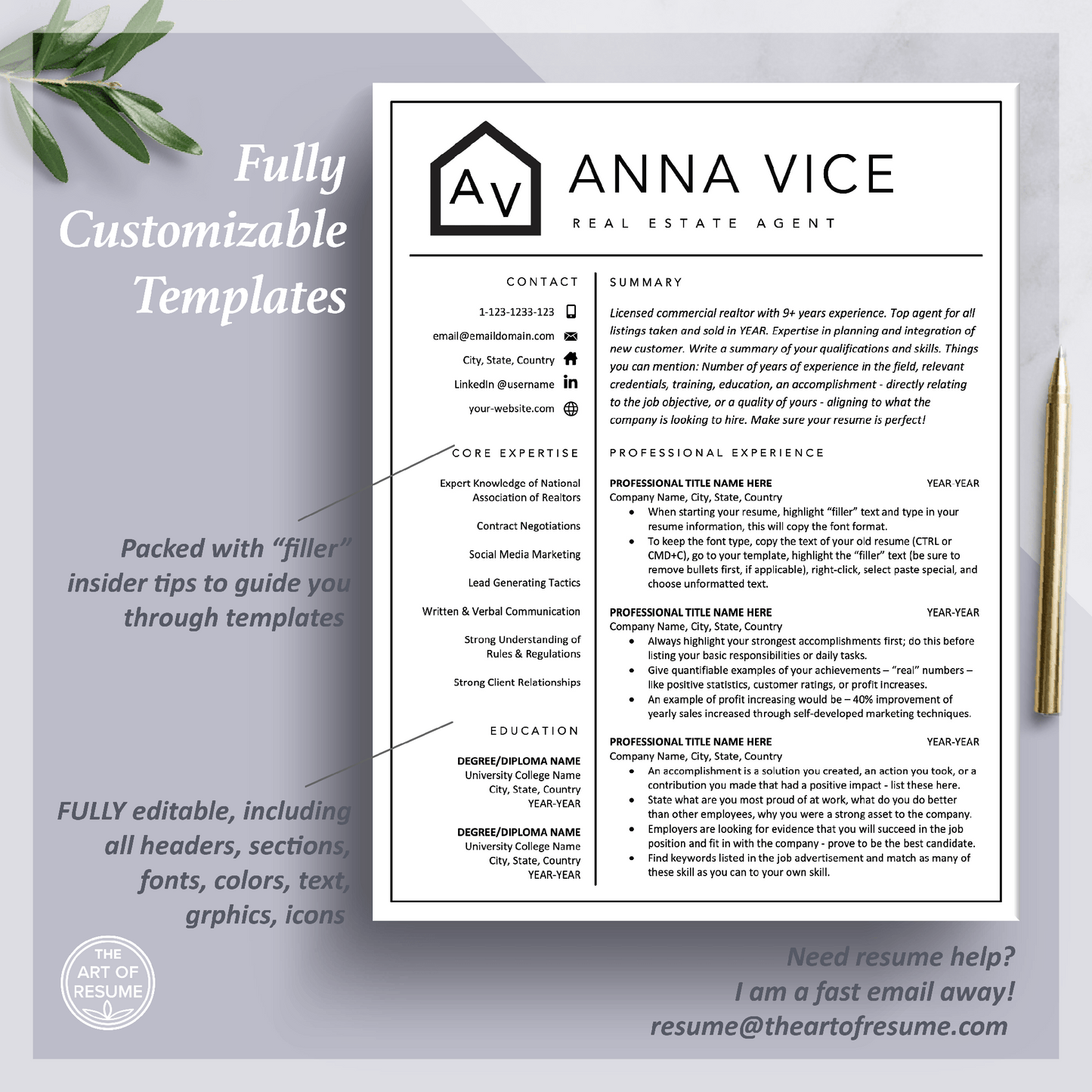Real Estate Agent Resume Template | Realtor CV Design - The Art of Resume