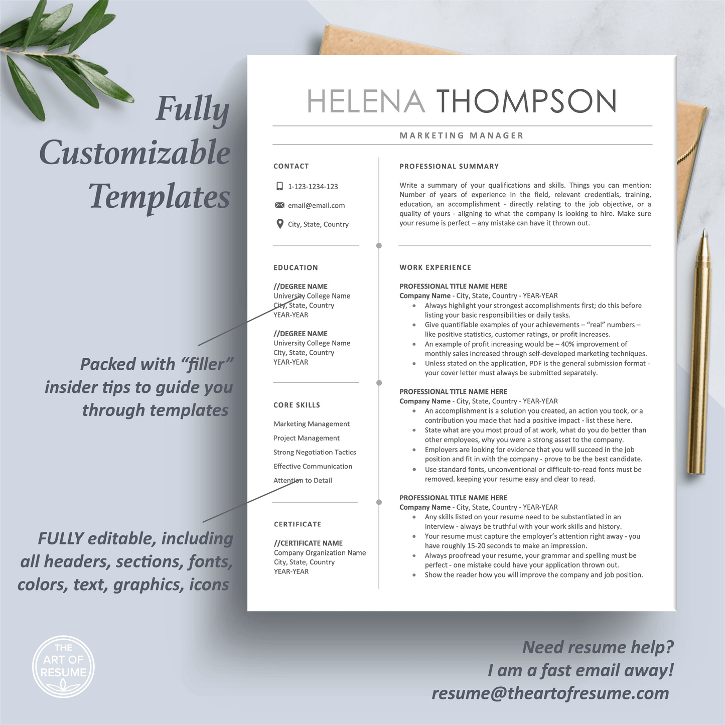 The Art of Resume Templates | One Page Professional Simple Resume CV Design Template Maker | Curriculum Vitae