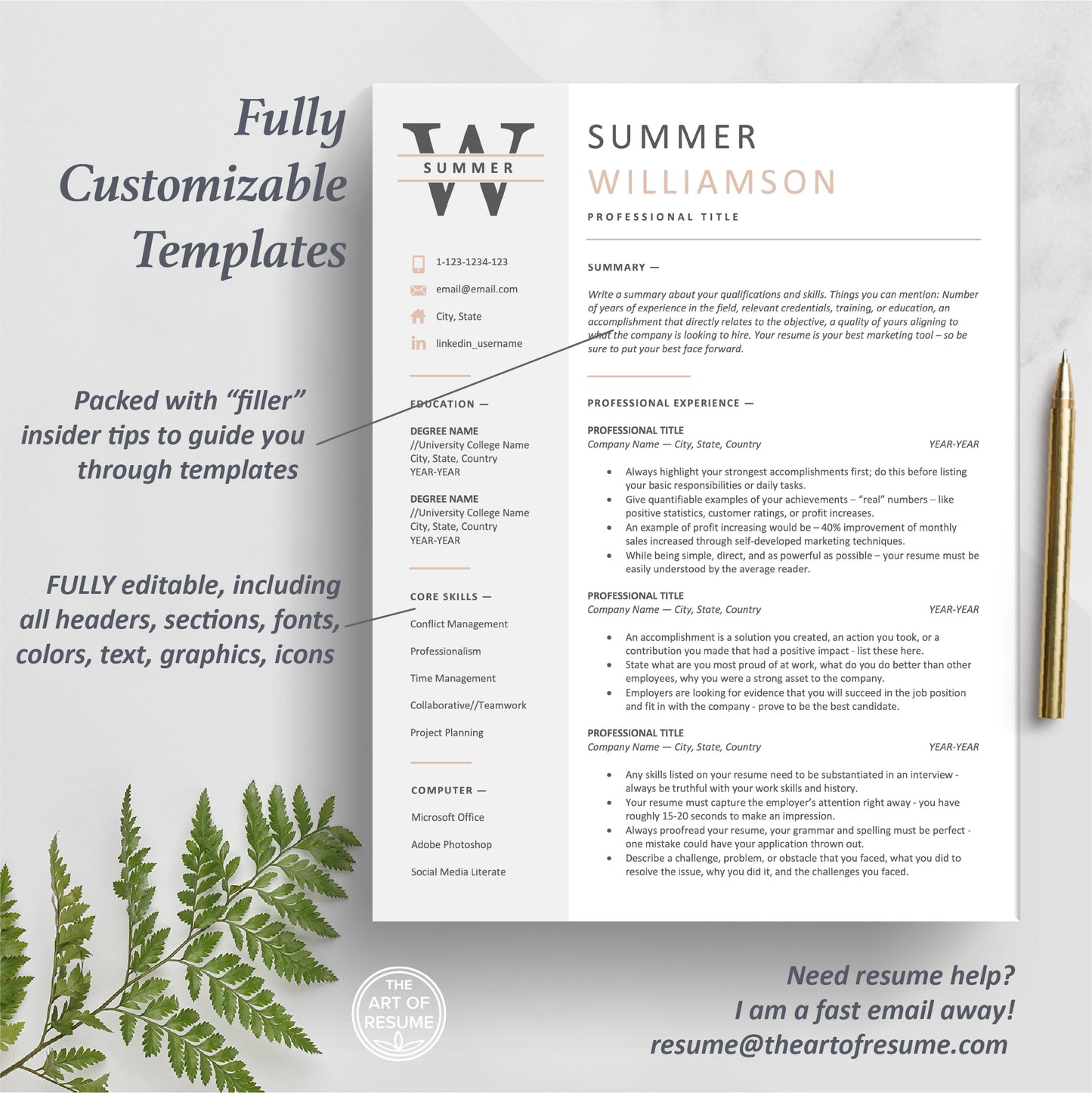 The Art of Resume Templates | One Page Executive C Suite Level Resume CV Design Template Maker | Curriculum Vitae