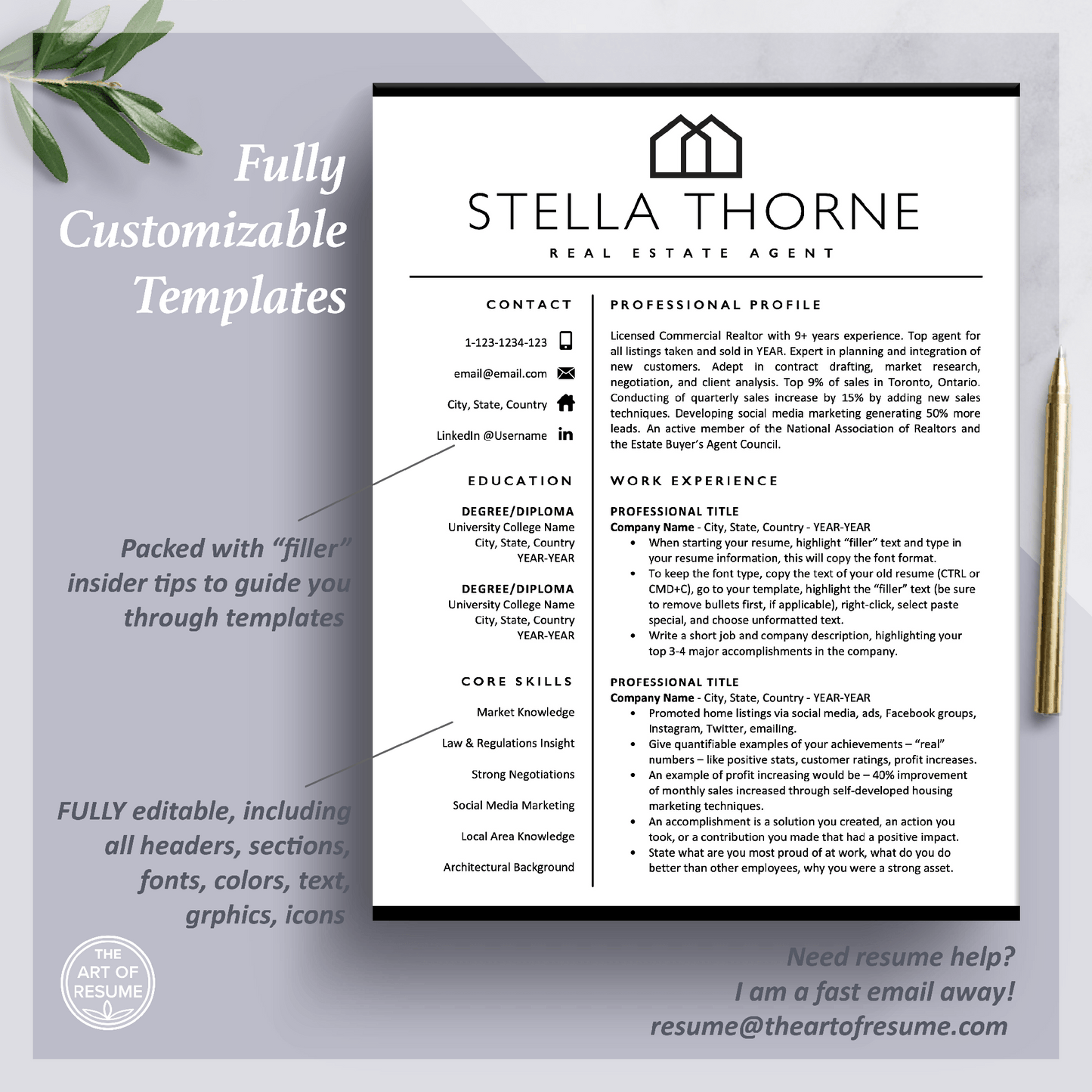 Realtor Resume CV Template | Real Estate Agent Resume | Cover Letter - The Art of Resume