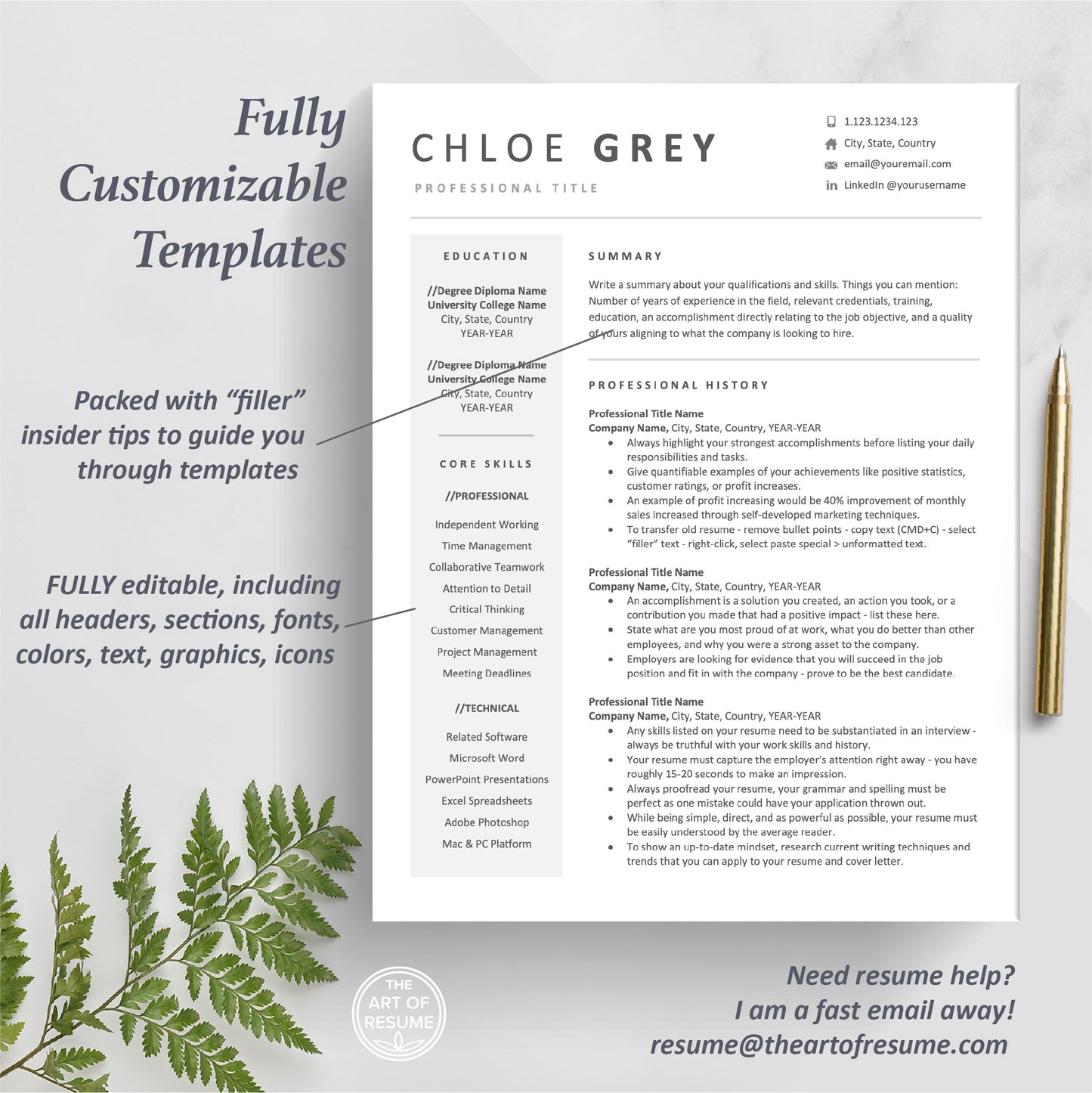 The Art of Resume | Professional Minimalist Resume CV Template Design Bundle | One Page Resume Format