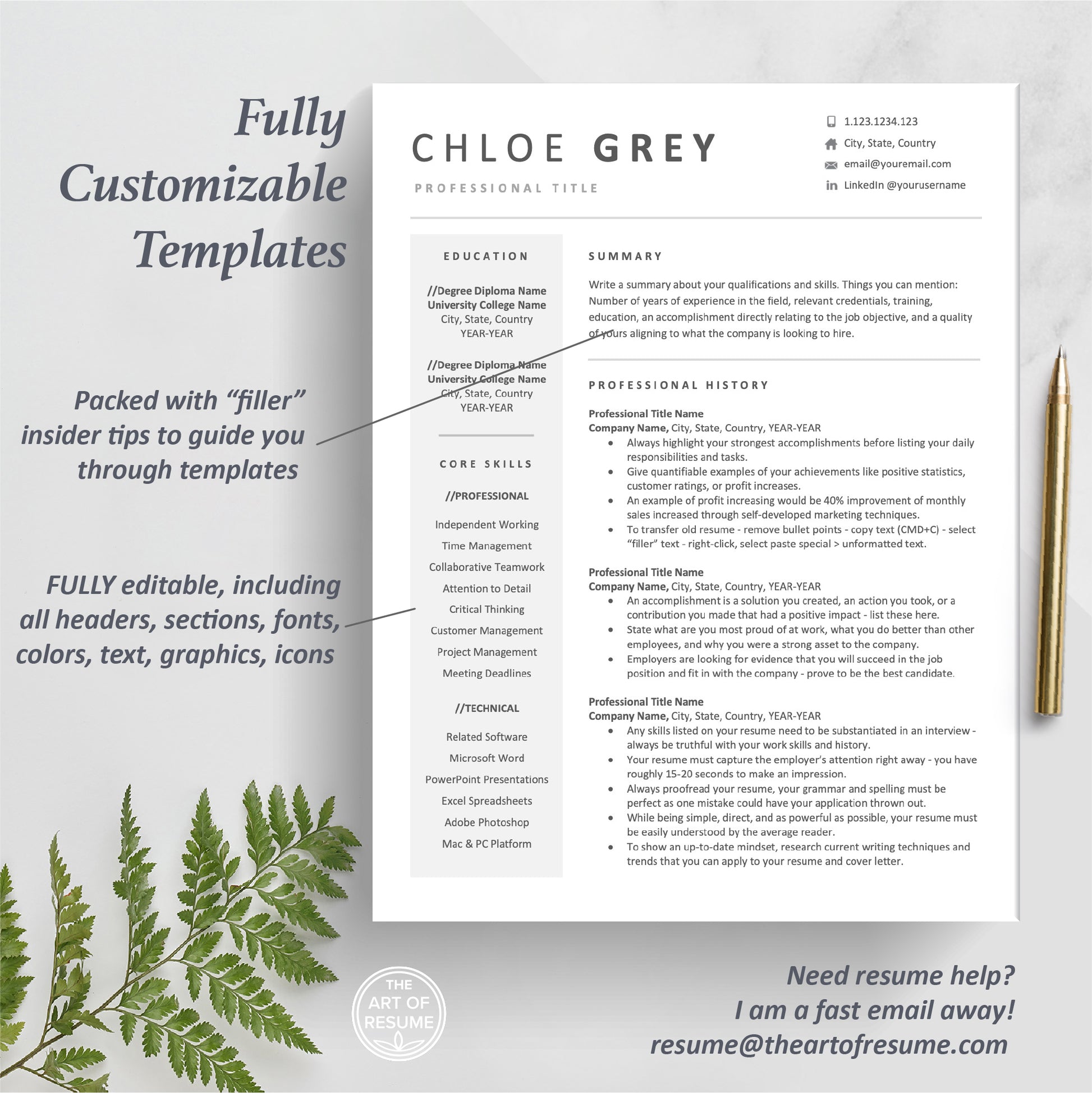 The Art of Resume | Professional Minimalist Resume CV Template Design Bundle | One Page Resume Format
