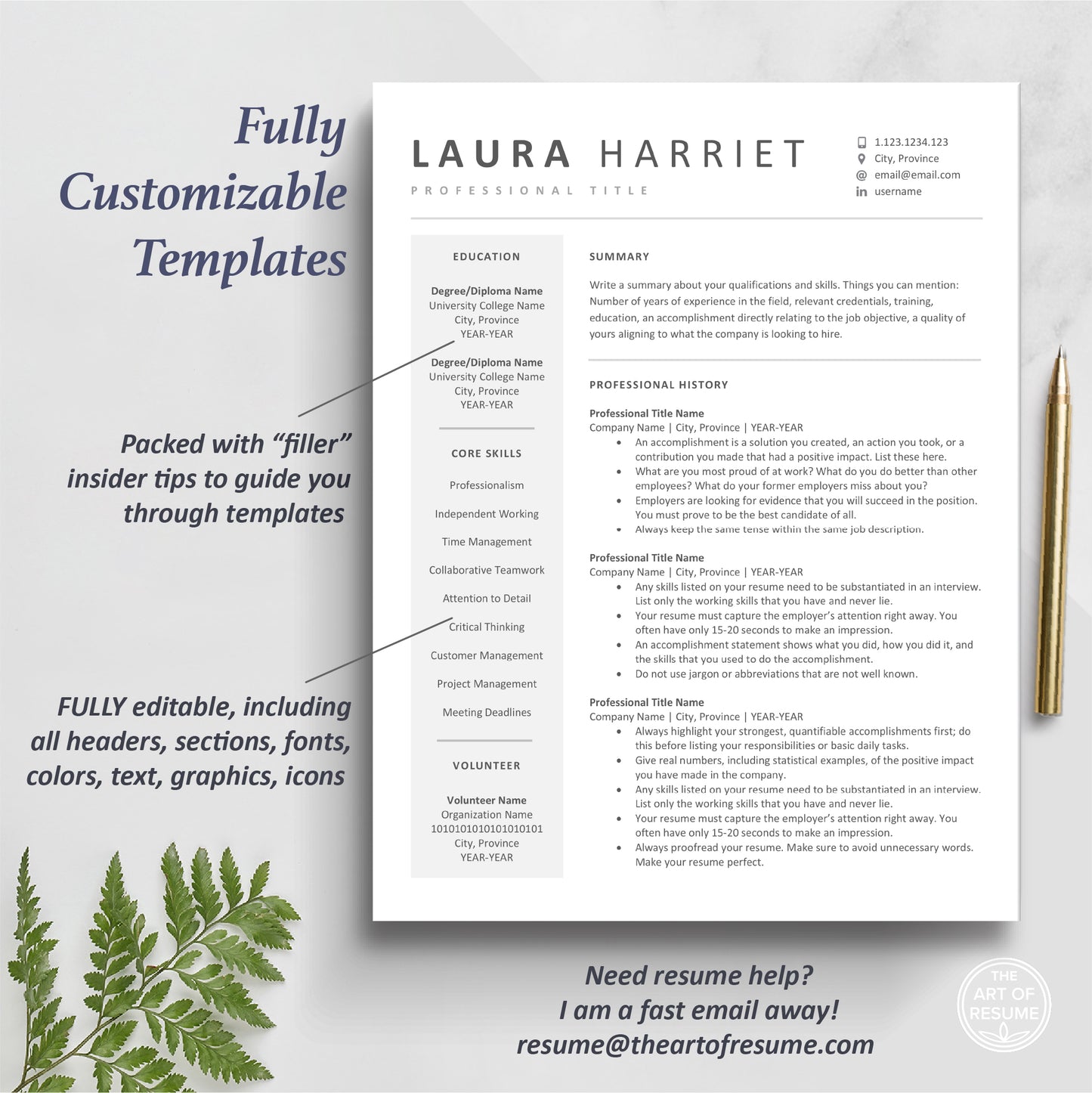The Art of Resume Templates | One Page Executive C Suite Level Resume CV Design Template Maker | Curriculum Vitae