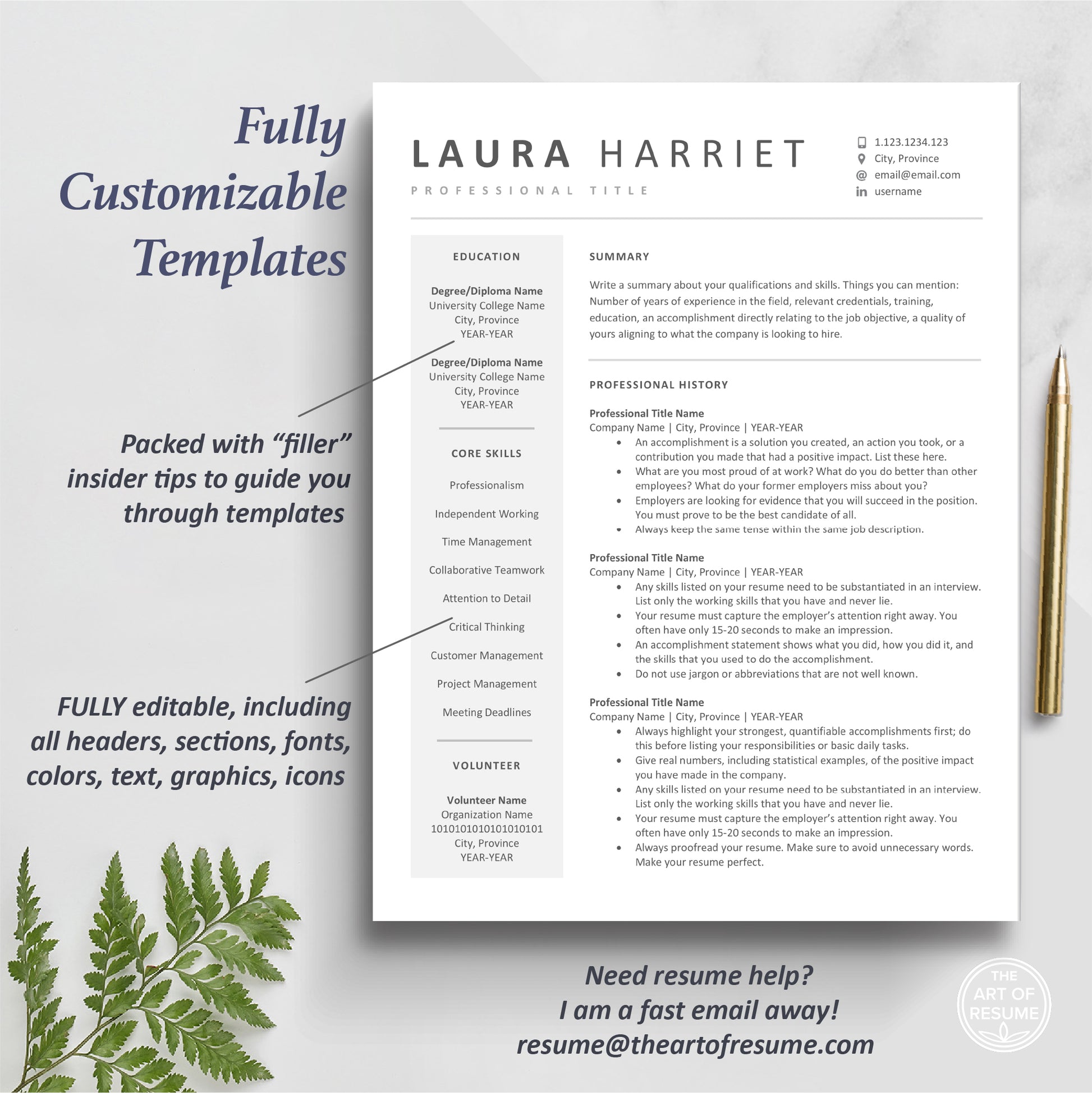 The Art of Resume Templates | One Page Executive C Suite Level Resume CV Design Template Maker | Curriculum Vitae
