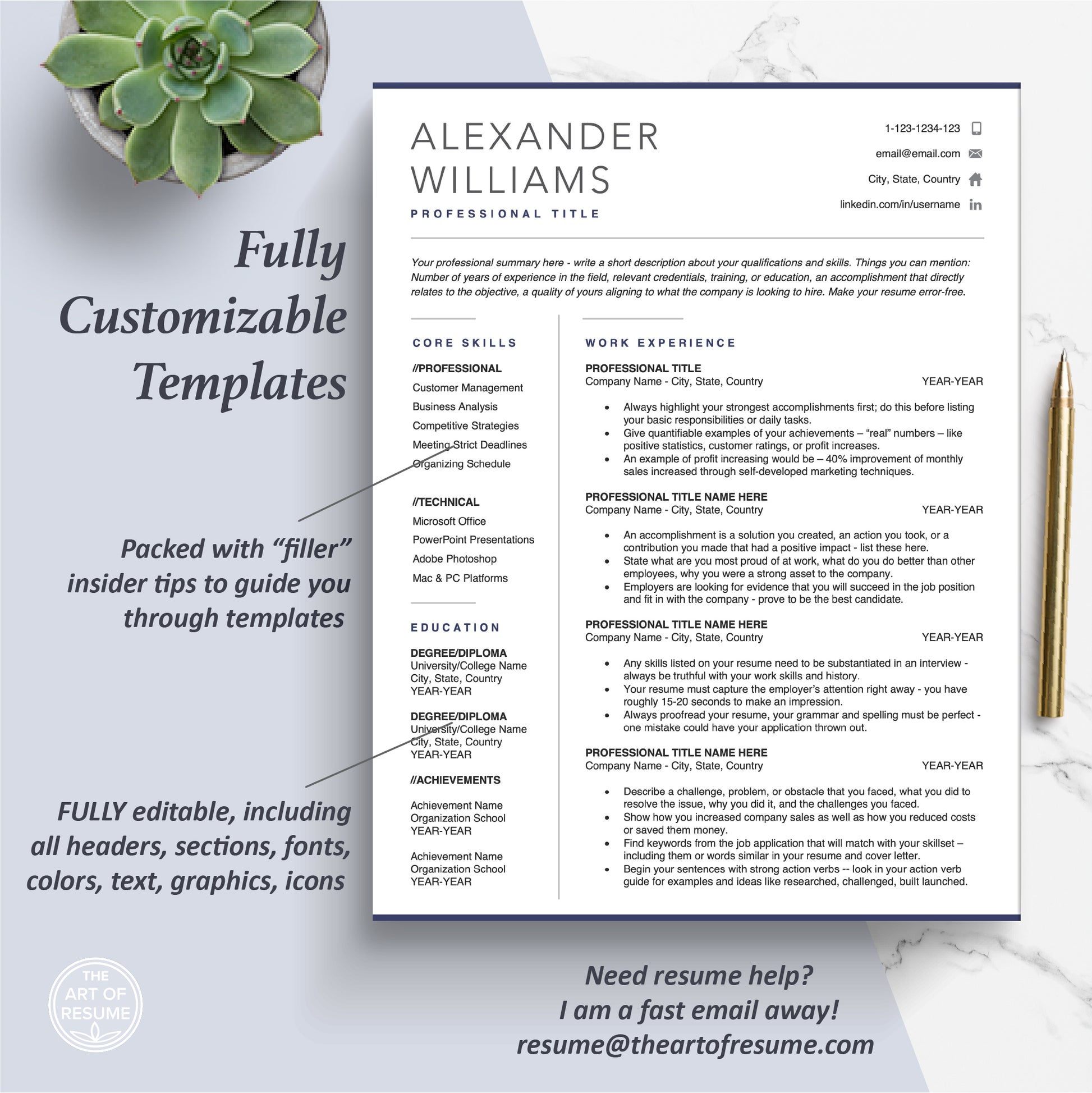 The Art of Resume Templates | One Page Professional Modern Resume CV Design Template Maker | Curriculum Vitae
