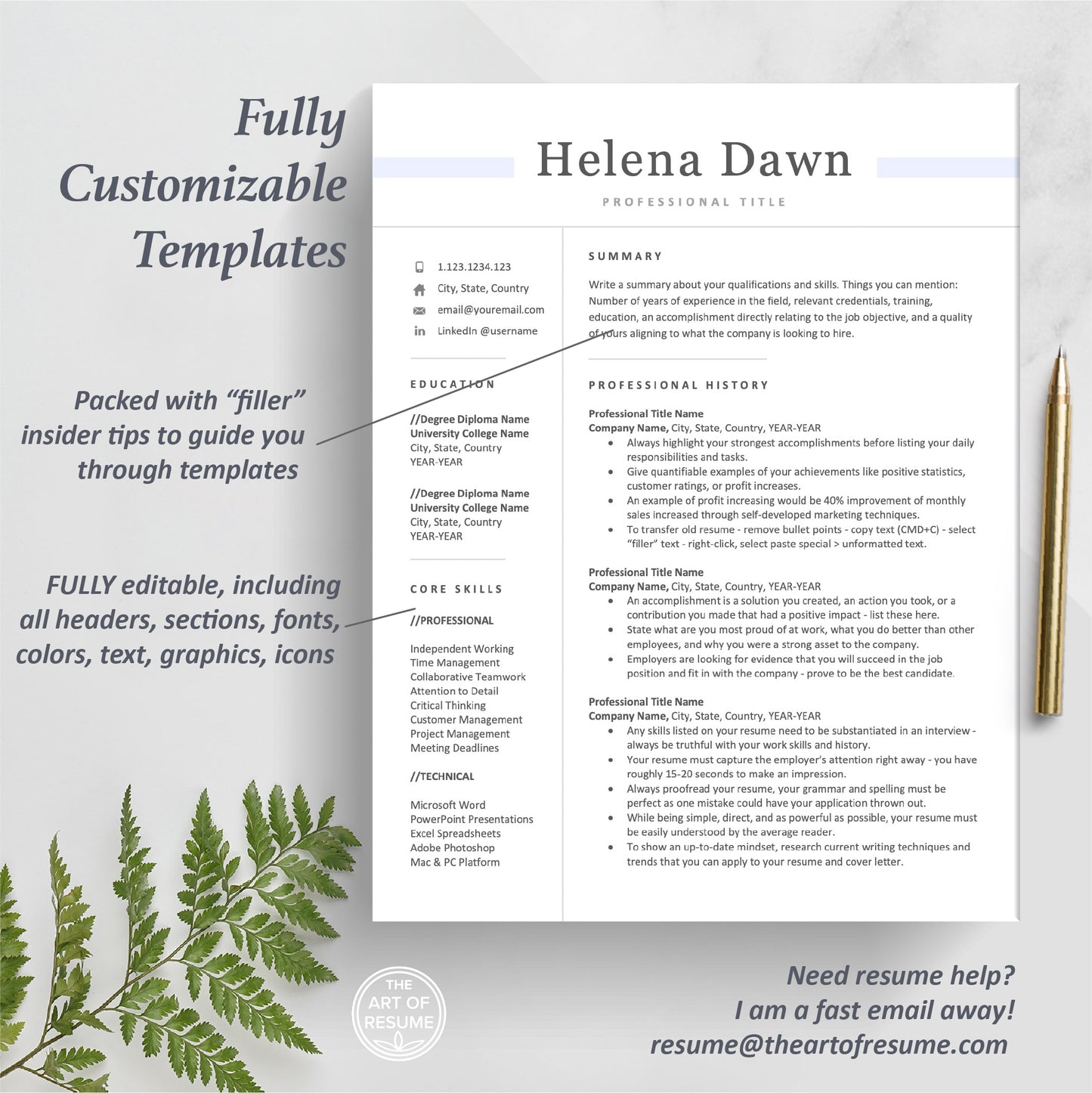 The Art of Resume | Executive Simple Resume CV Template Design Bundle | One Page Resume Design