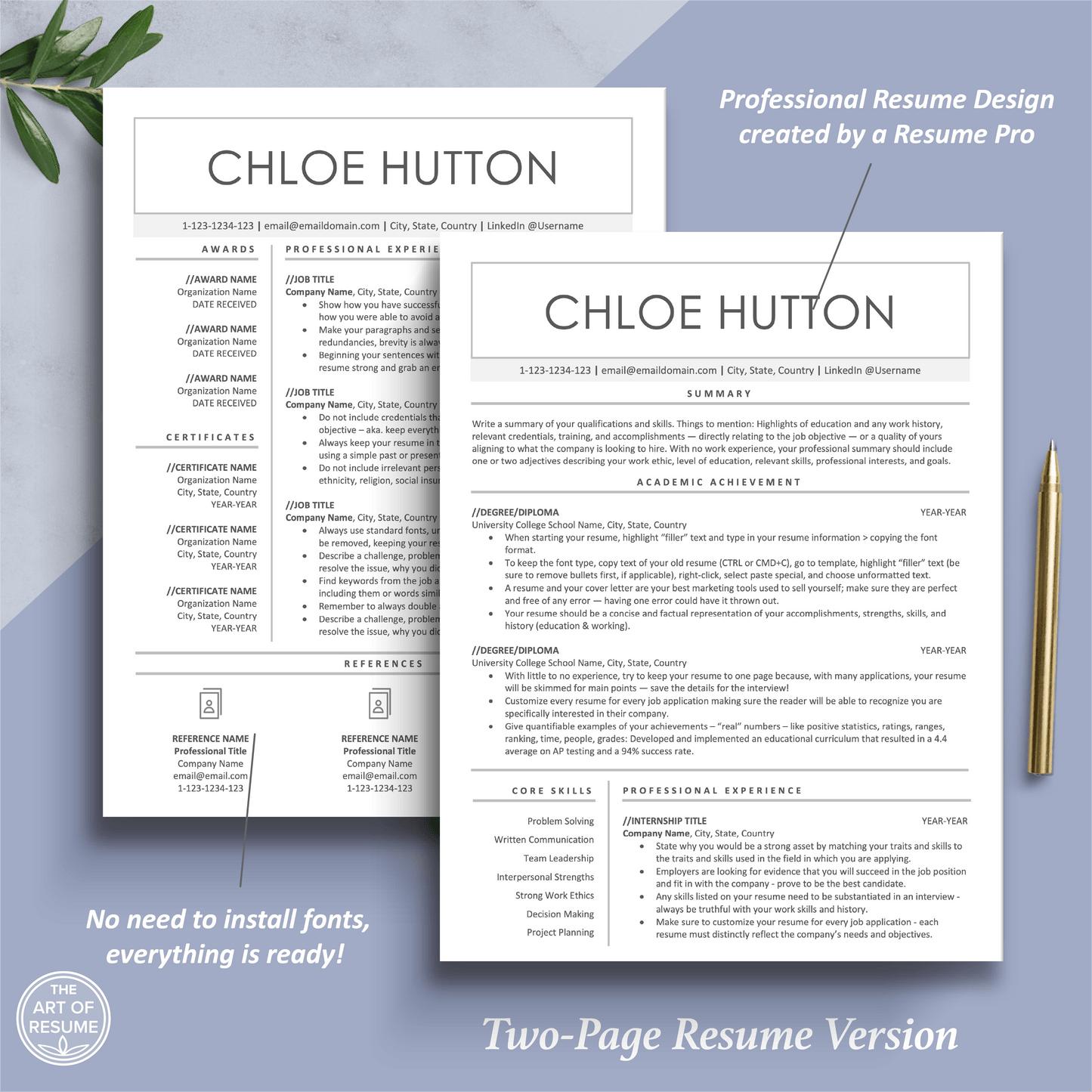 The Art of Resume Template | Two-Page Resume CV Format