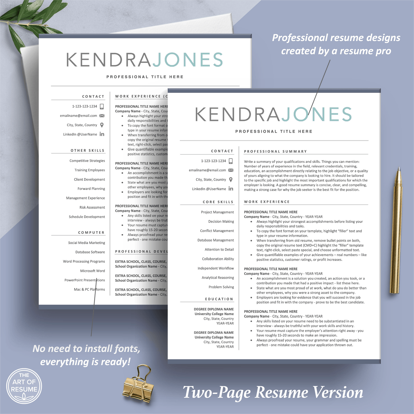 The Art of Resume Templates | Two Page Professional Simple Executive Resume CV Template | Curriculum Vitae