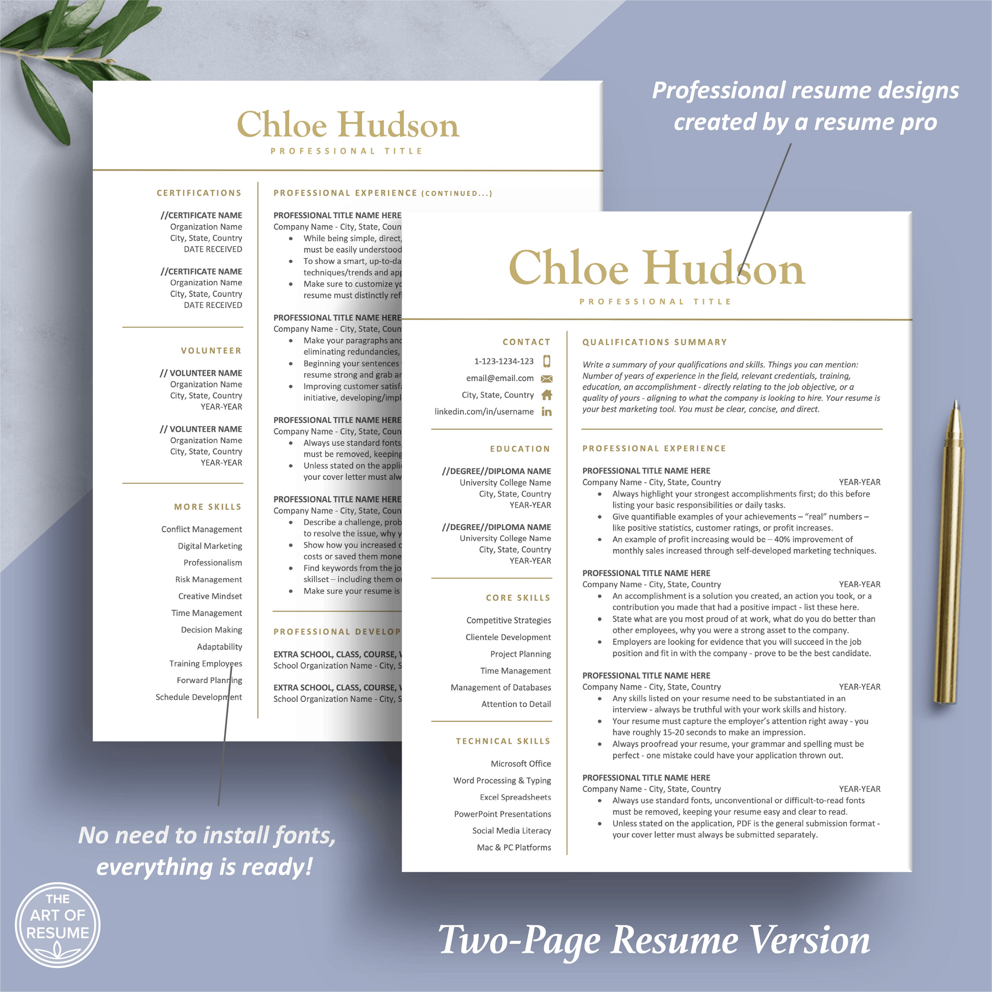 The Art of Resume Templates | Two Page Professional Simple Executive Resume CV Template | Curriculum Vitae