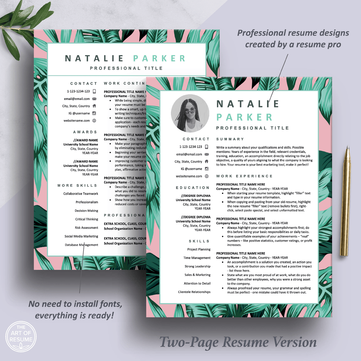 Creative Resume Templates with Photo | Custom Floral Resume Design - The Art of Resume