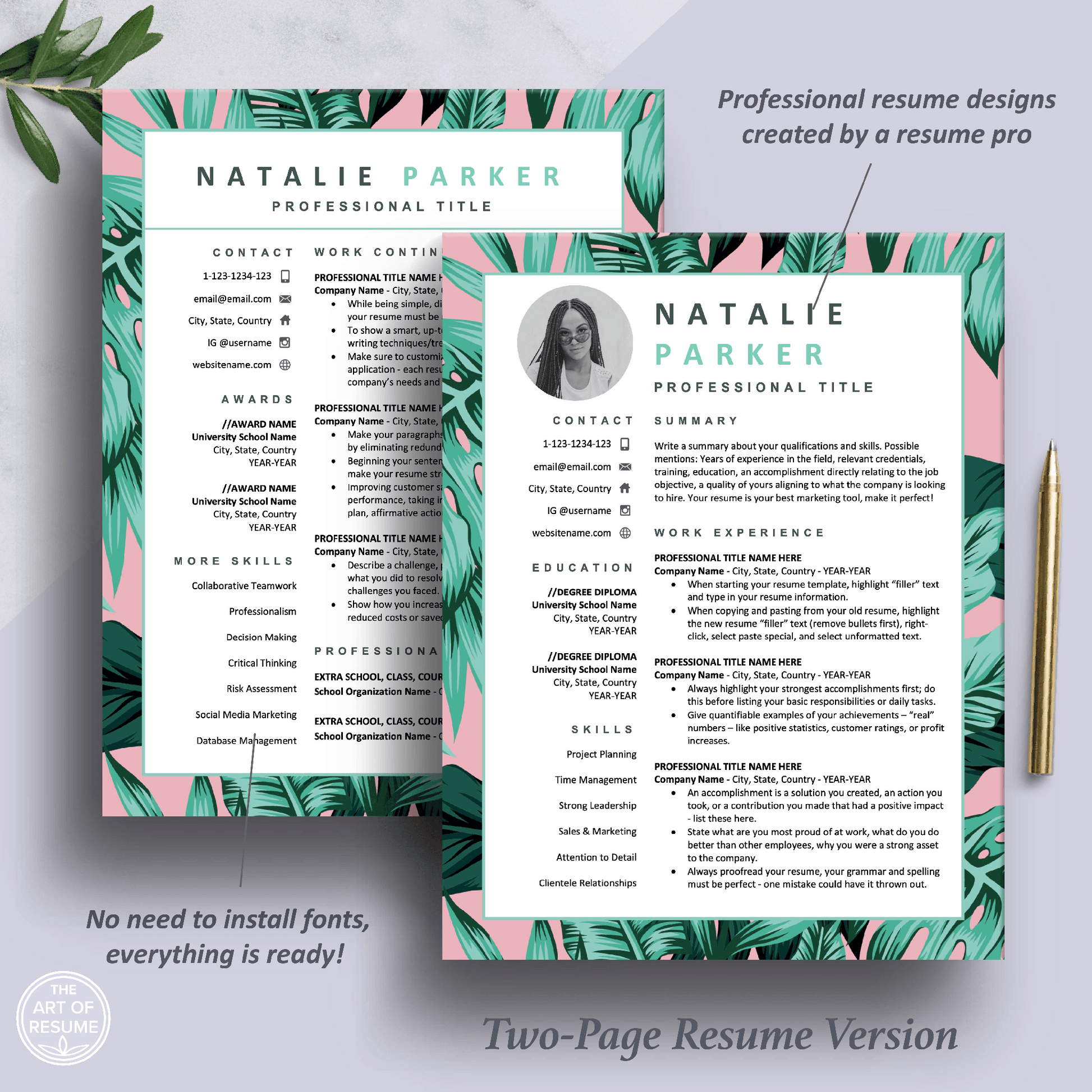 Creative Resume Templates with Photo | Custom Floral Resume Design - The Art of Resume